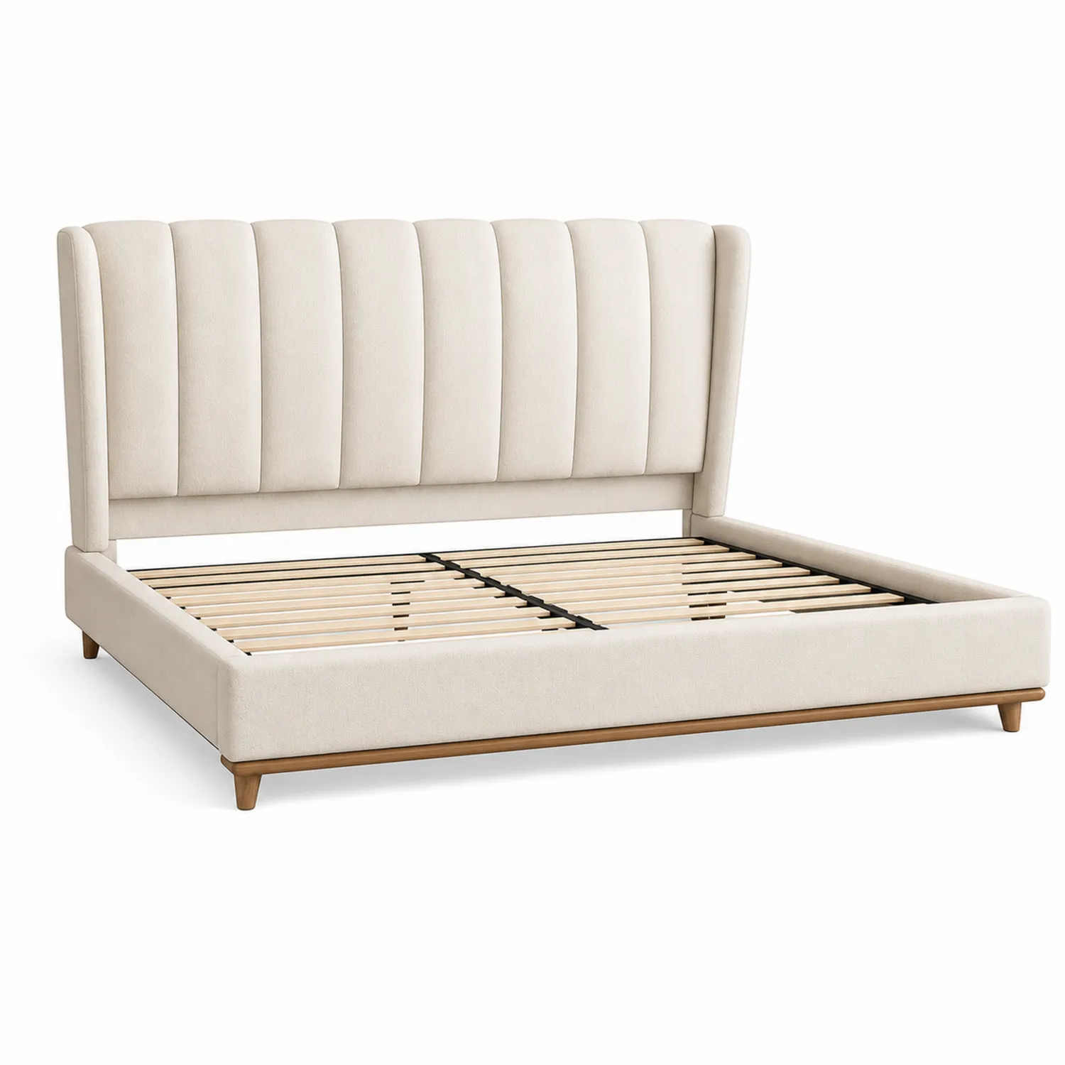 Doppelbett Stoff Beige 200x160 cm Massivholz