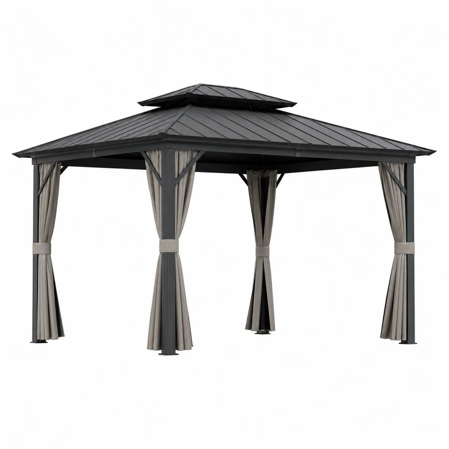 Aluminium Gartenpavillon mit Stahldach 3x4m Schwarz/Beige