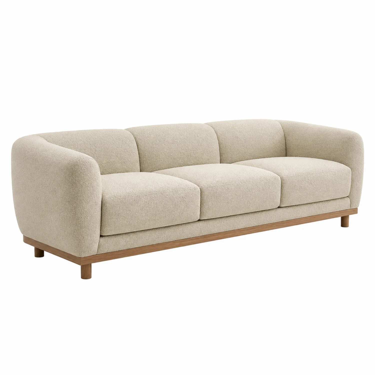 Dreier-Sofa abgerundete Form 220cm Beige Stoff Holz