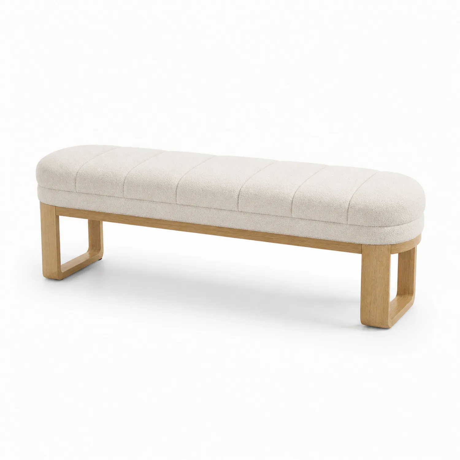 Bank mit Eichenholzrahmen und Polyesterbezug, 160x40x45 cm, Creme