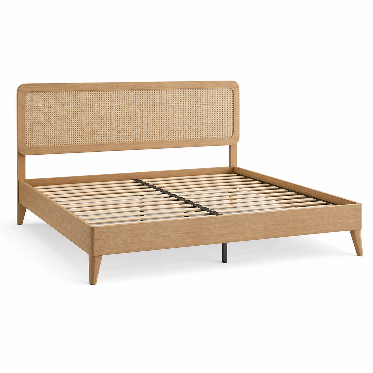 Holzbett mit Rattan-Kopfteil 160x200 cm Natur