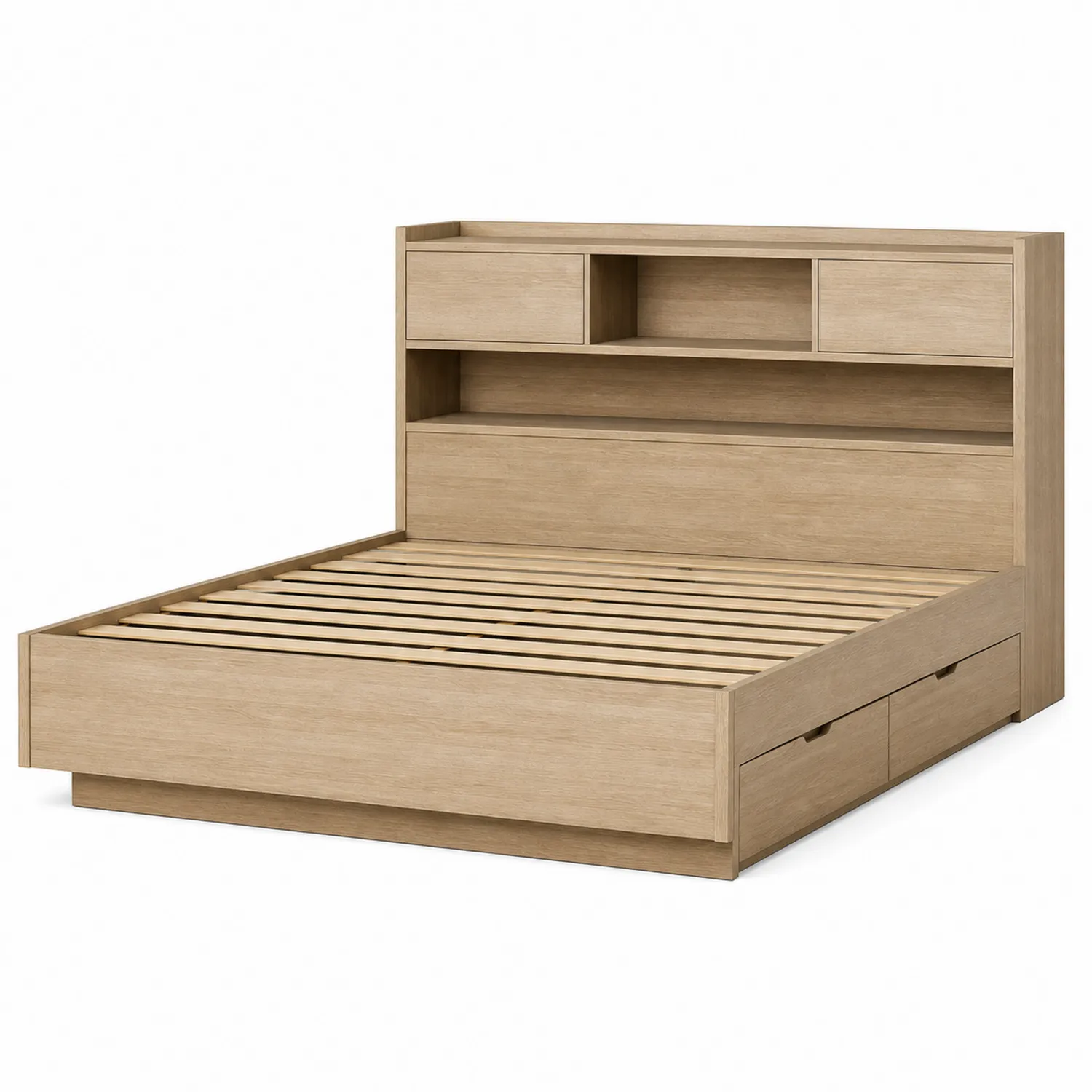 Holzbett mit Stauraum und Kopfteil 200x160 cm Eiche