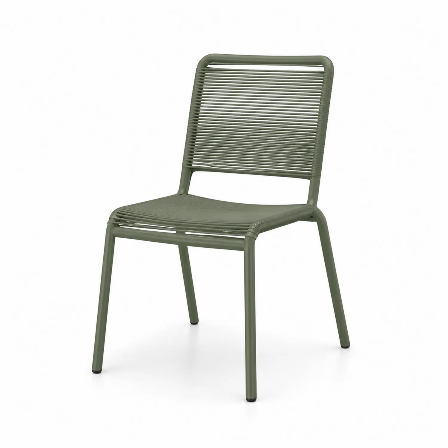 Stuhl aus Metall mit PE-Rattan-Seil in Olivgrün