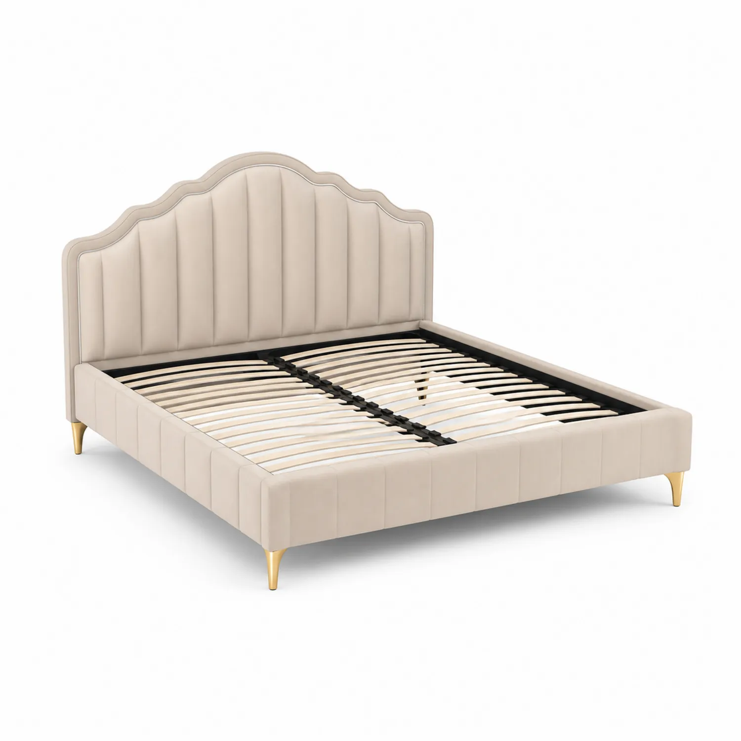 Doppelbett Mikrofaser Beige Metallbeine 200x160 cm
