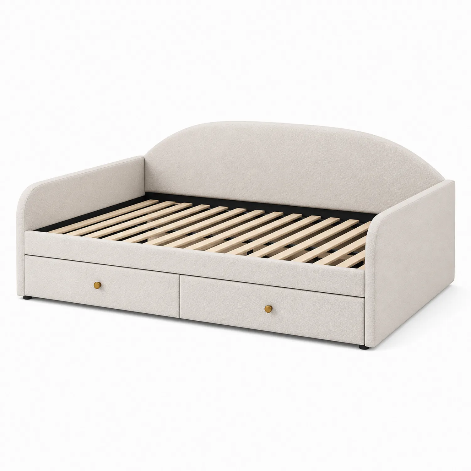 Stoff Tagesbett mit Schubladen 200x90 cm Beige