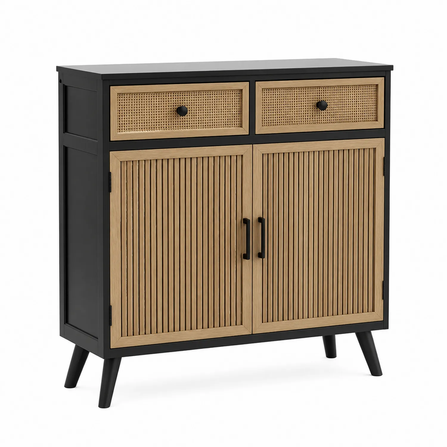 Sideboard aus MDF mit Eichenholzgeflecht Schwarz/Braun