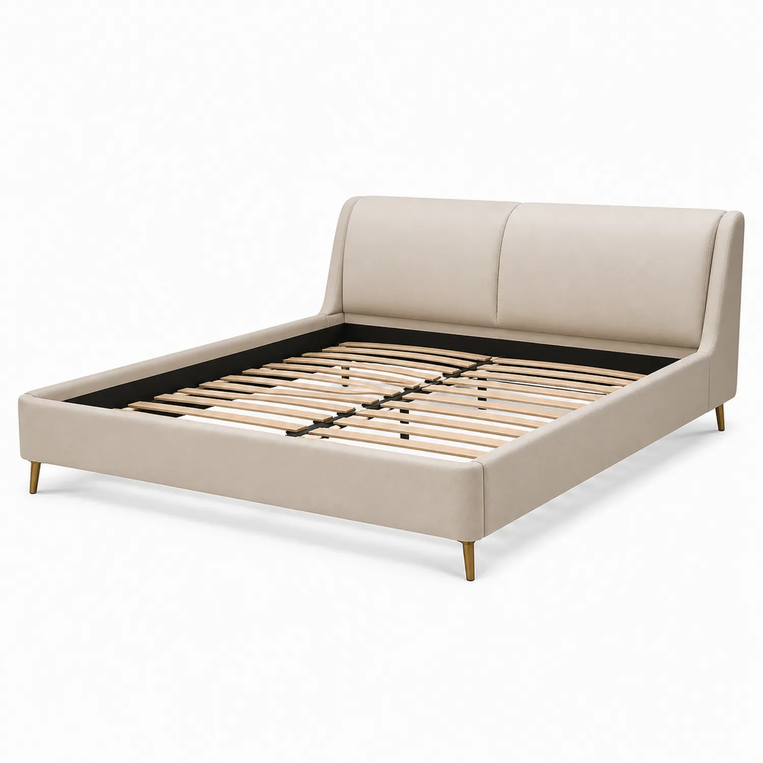 Doppelbett 180x200 cm aus Stoff mit Holzlattenrost, Beige