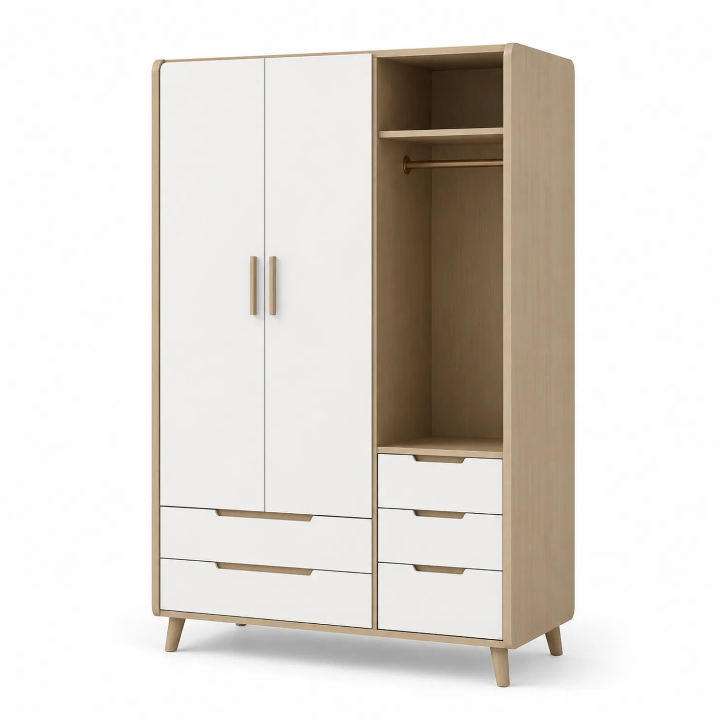 Kleiderschrank mit 3 Schubladen und 2 Türen, Holz/Weiß
