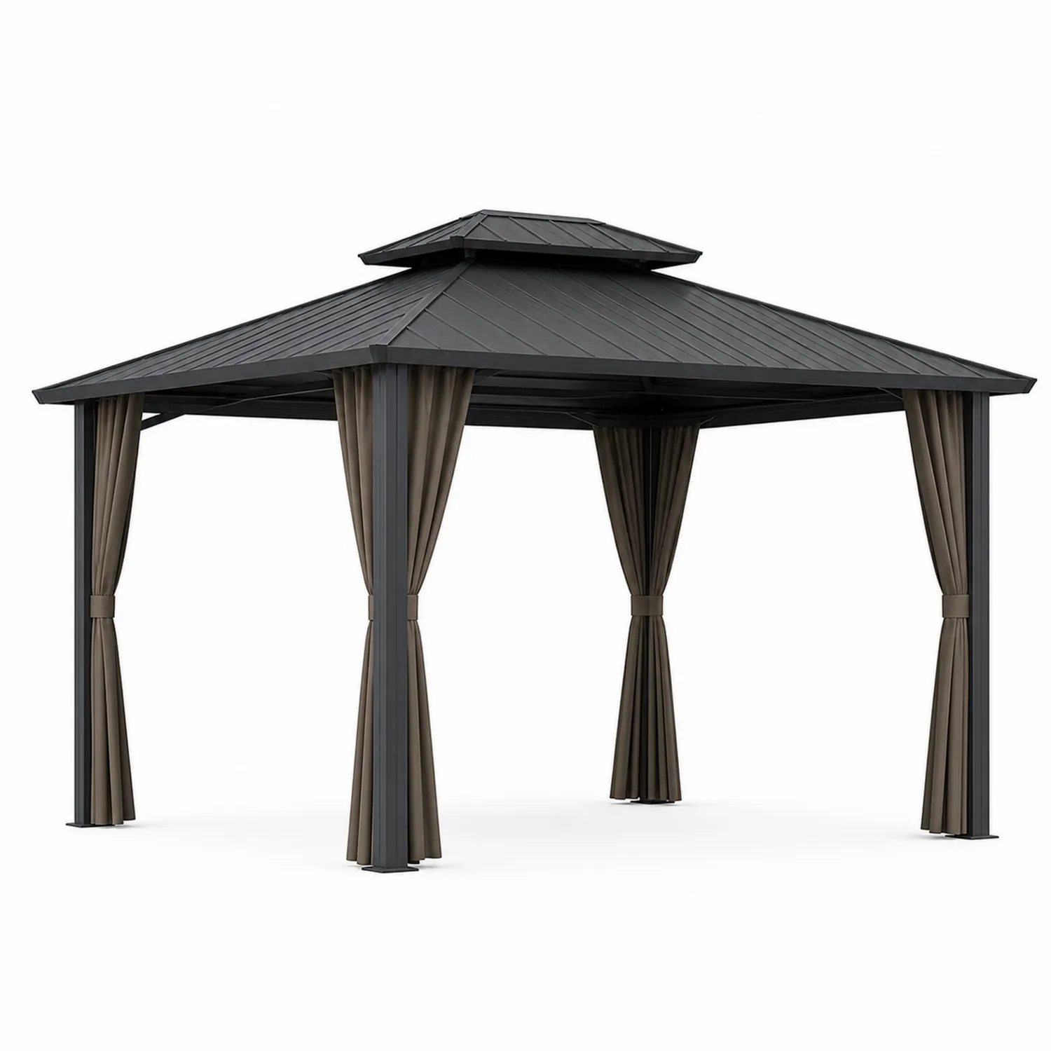 Metall Gartenpavillon 3x3m mit Vorhängen aus Aluminium und Stahl Dunkelgrau