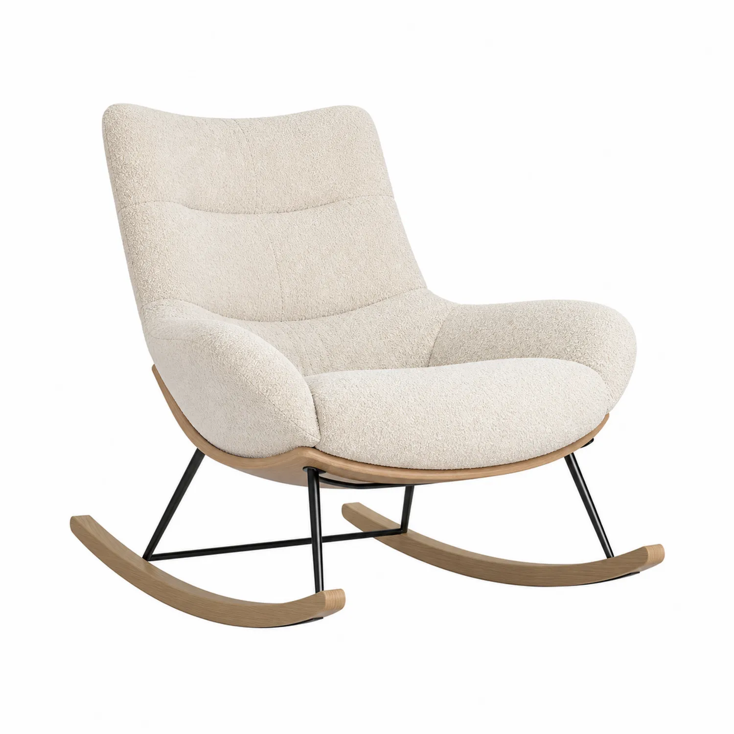 Schaukelstuhl aus Bouclé-Gewebe Creme mit Holz- und Metallrahmen