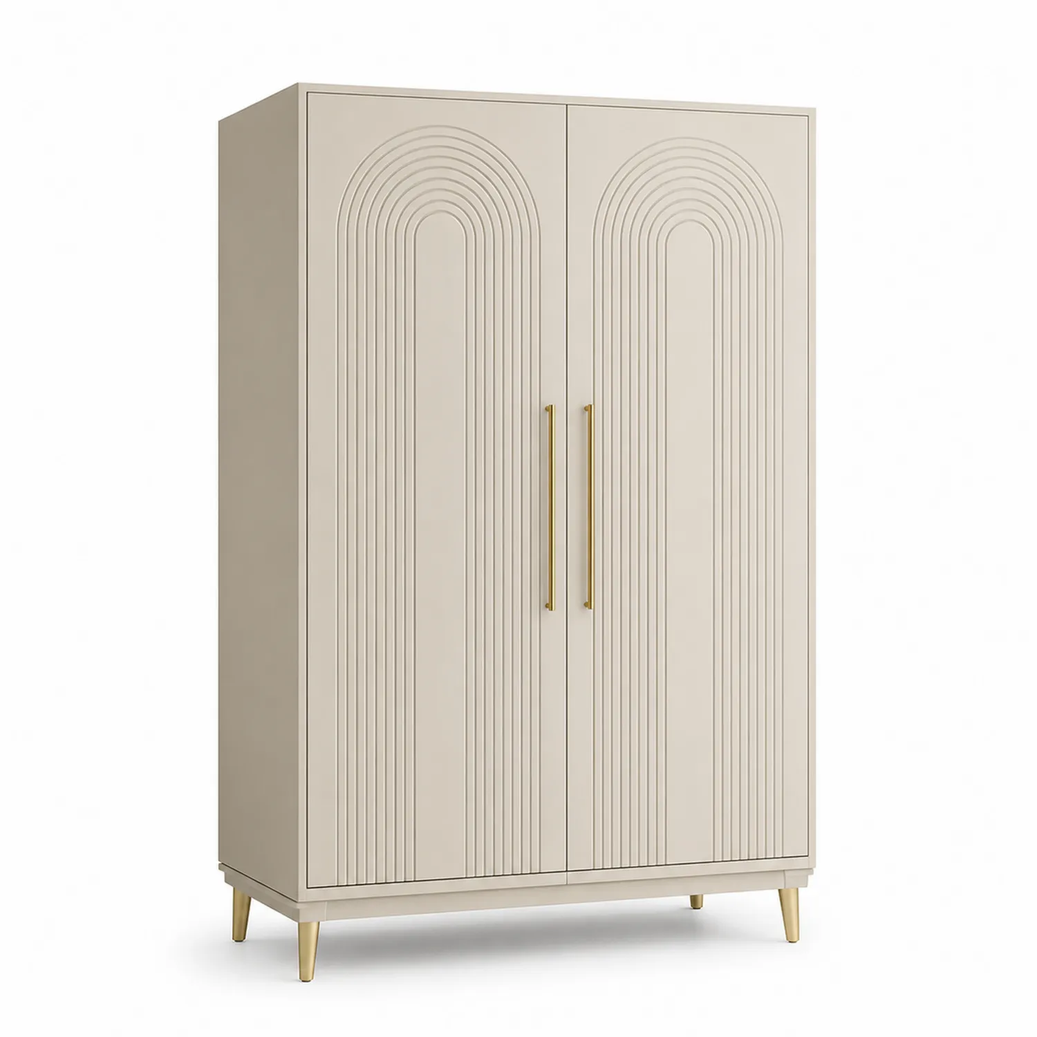 Beiger Kleiderschrank mit 2 Türen aus MDF und Metallgriffen