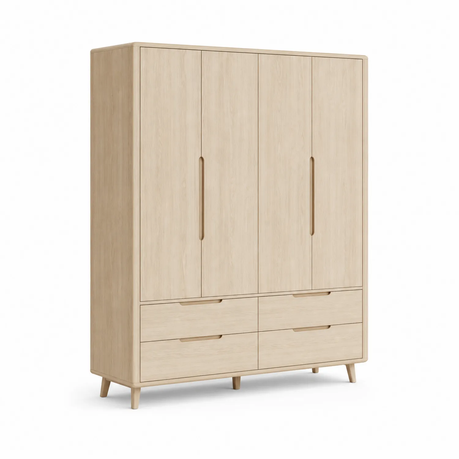 Holz Kleiderschrank mit 4 Türen und Schubladen 200cm x 160cm x 60cm
