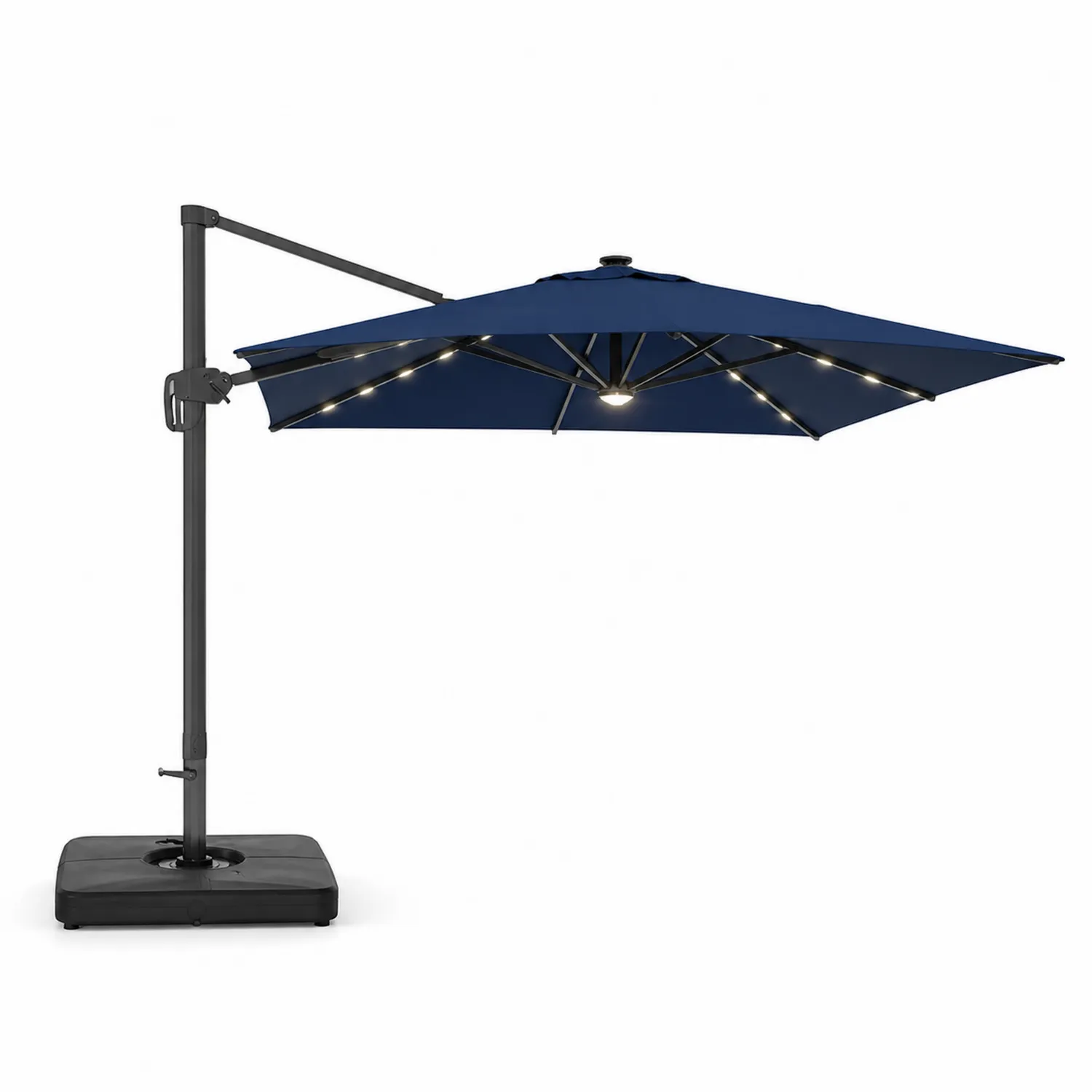 Freiarmschirm mit LED 300cm Blau Aluminium Polyester