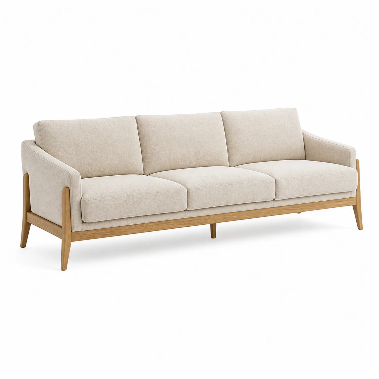 3-Sitzer Sofa Eichenholz Baumwollstoff Beige