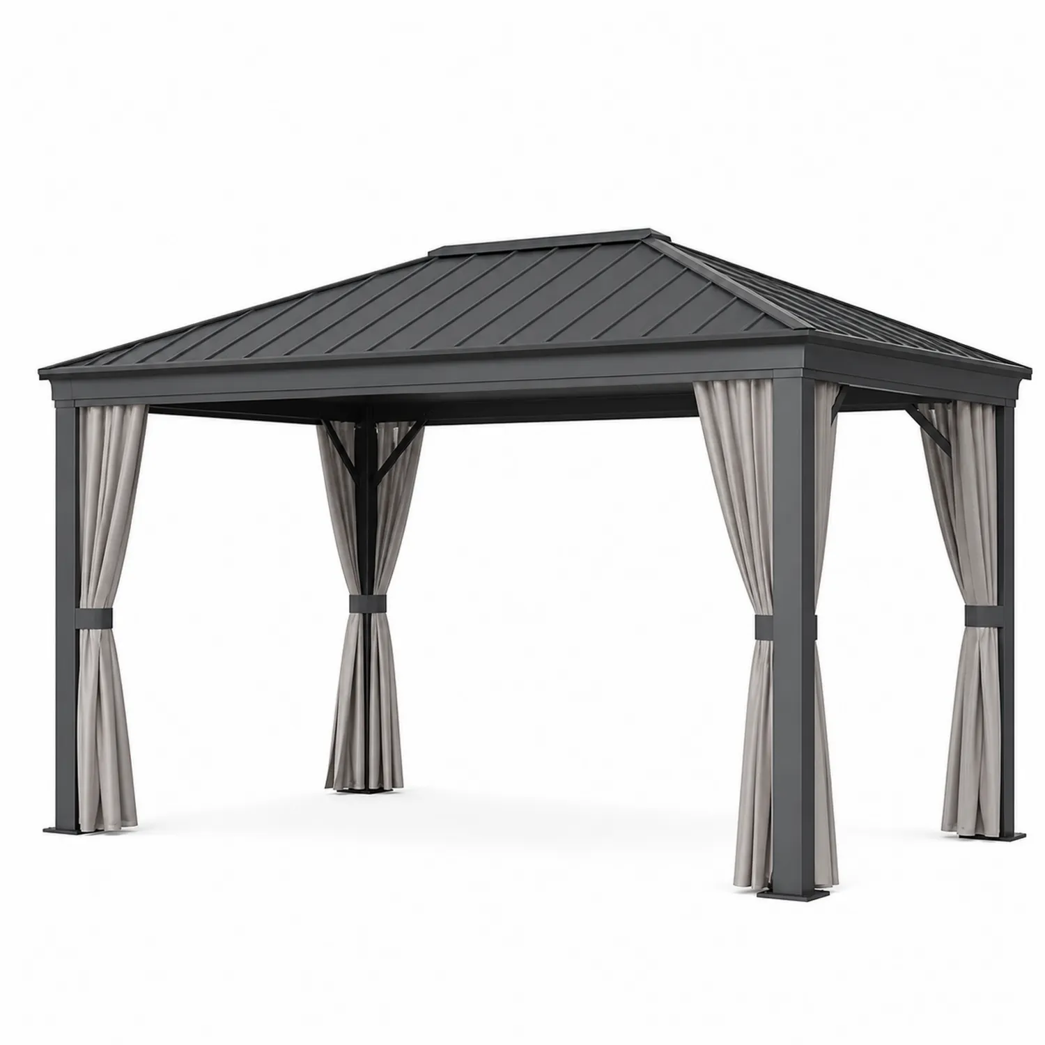 Gartenpavillon Aluminium Anthrazitgrau mit Polyester Vorhängen