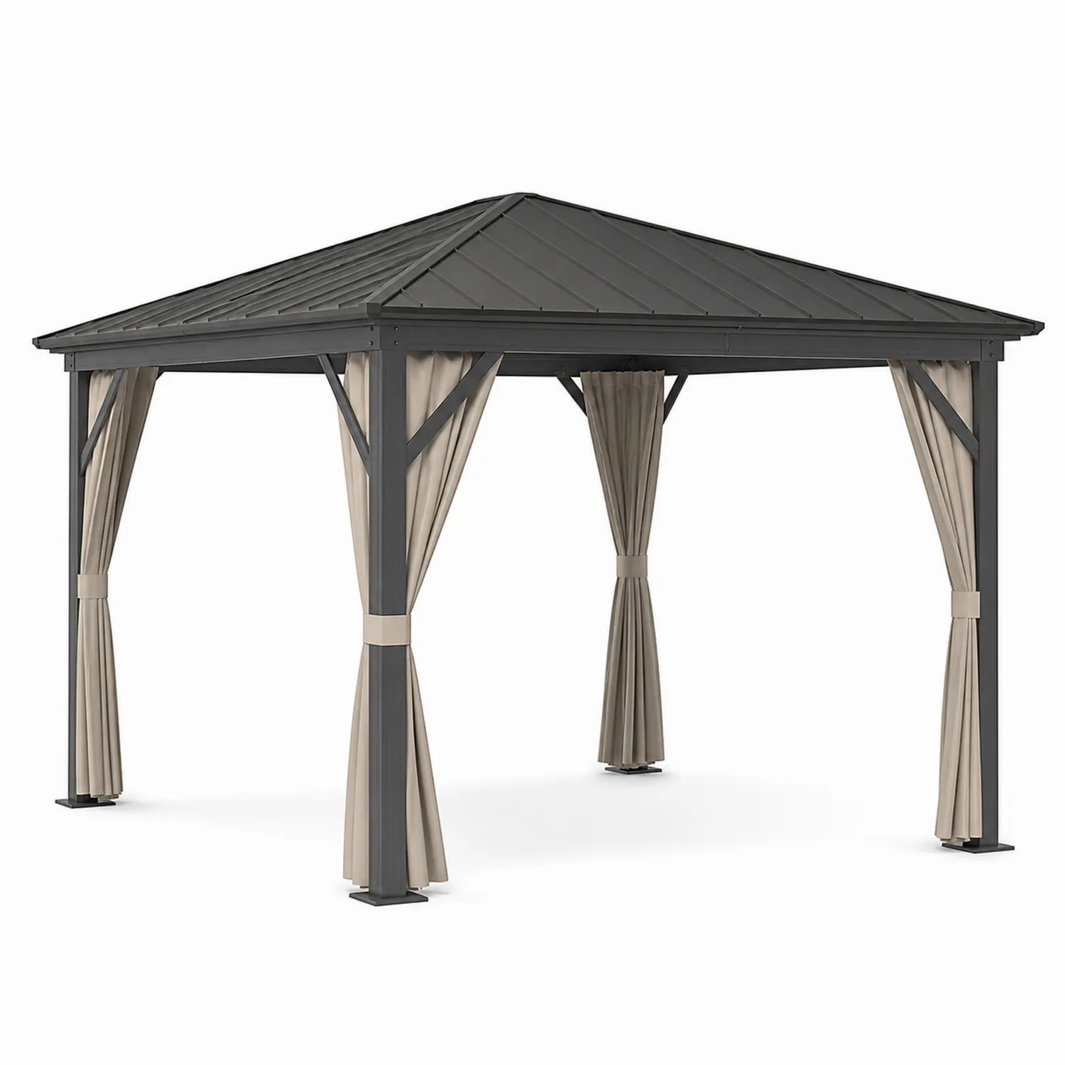 Metall Pavillon 400x300 cm mit Polyester Vorhängen Anthrazit/Beige