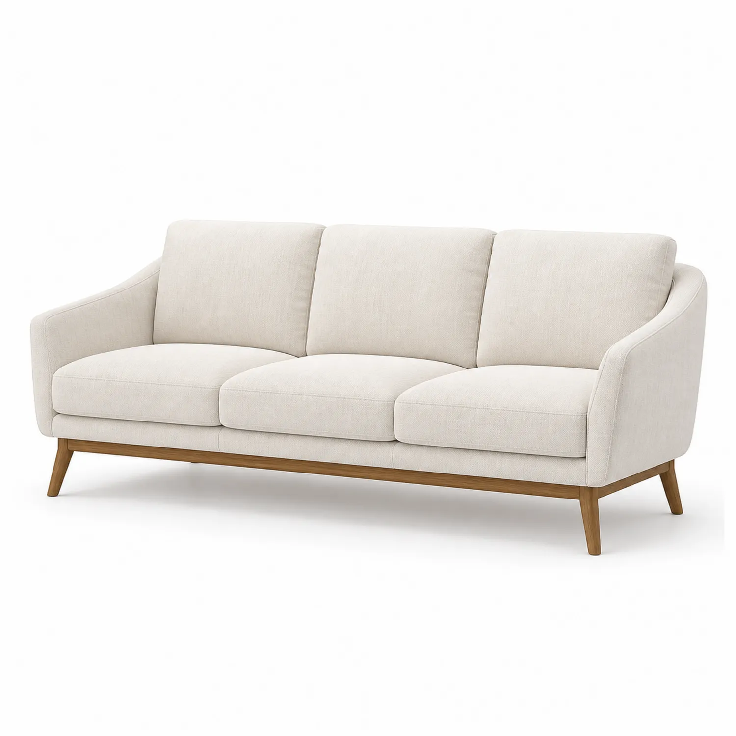 Dreisitzer-Sofa Leinen Holz Beige