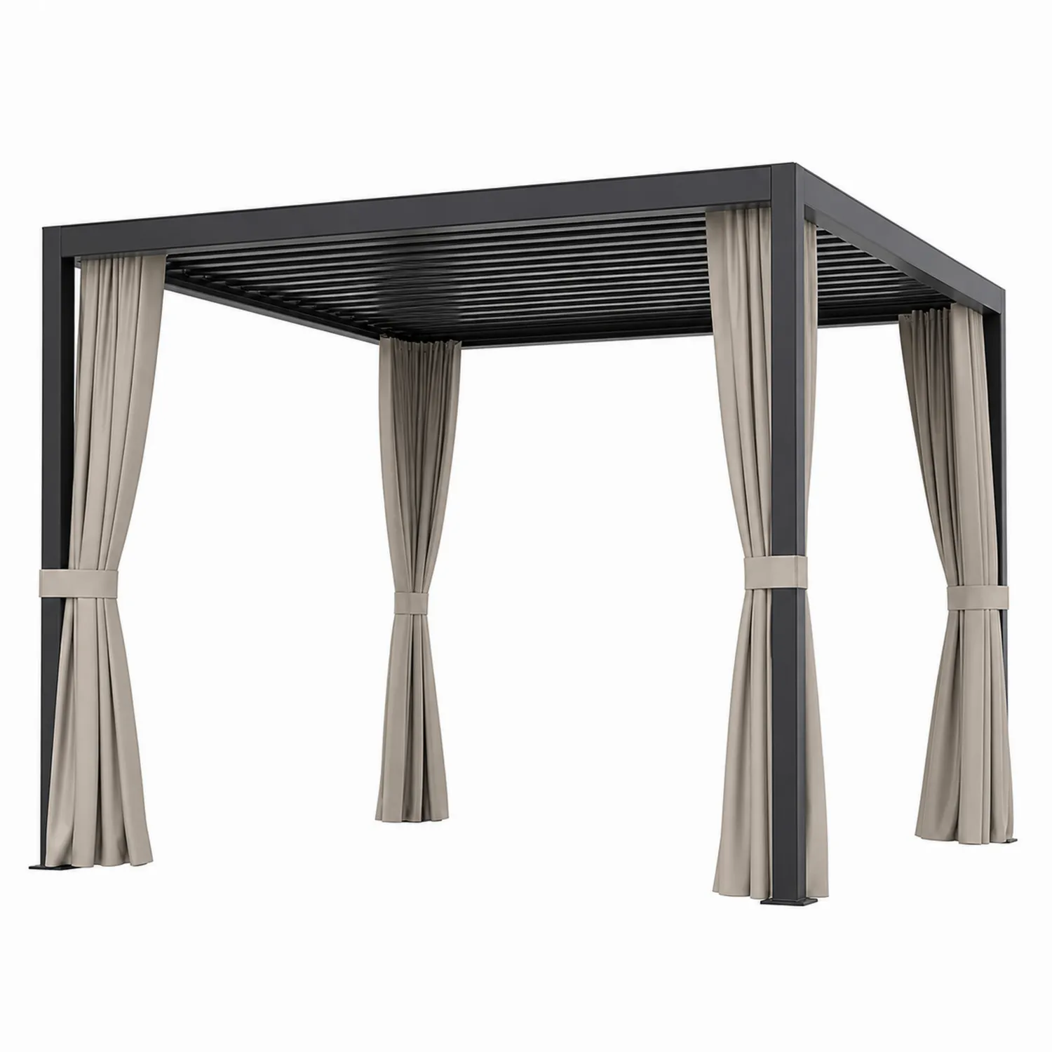 Gartenpavillon Aluminium 3m x 3m mit Vorhängen Grau