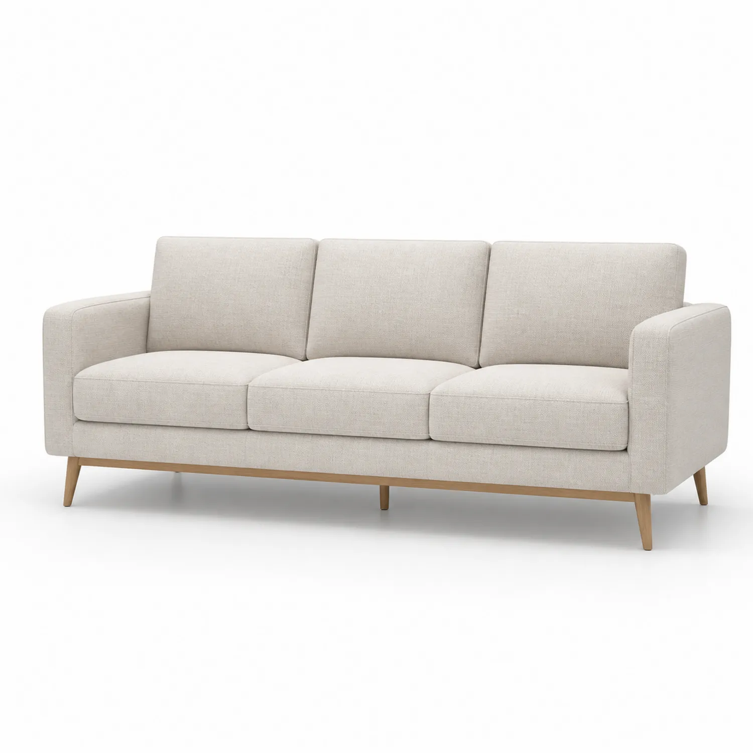 Dreier-Sofa Beige Leinen mit Massivholzbeinen