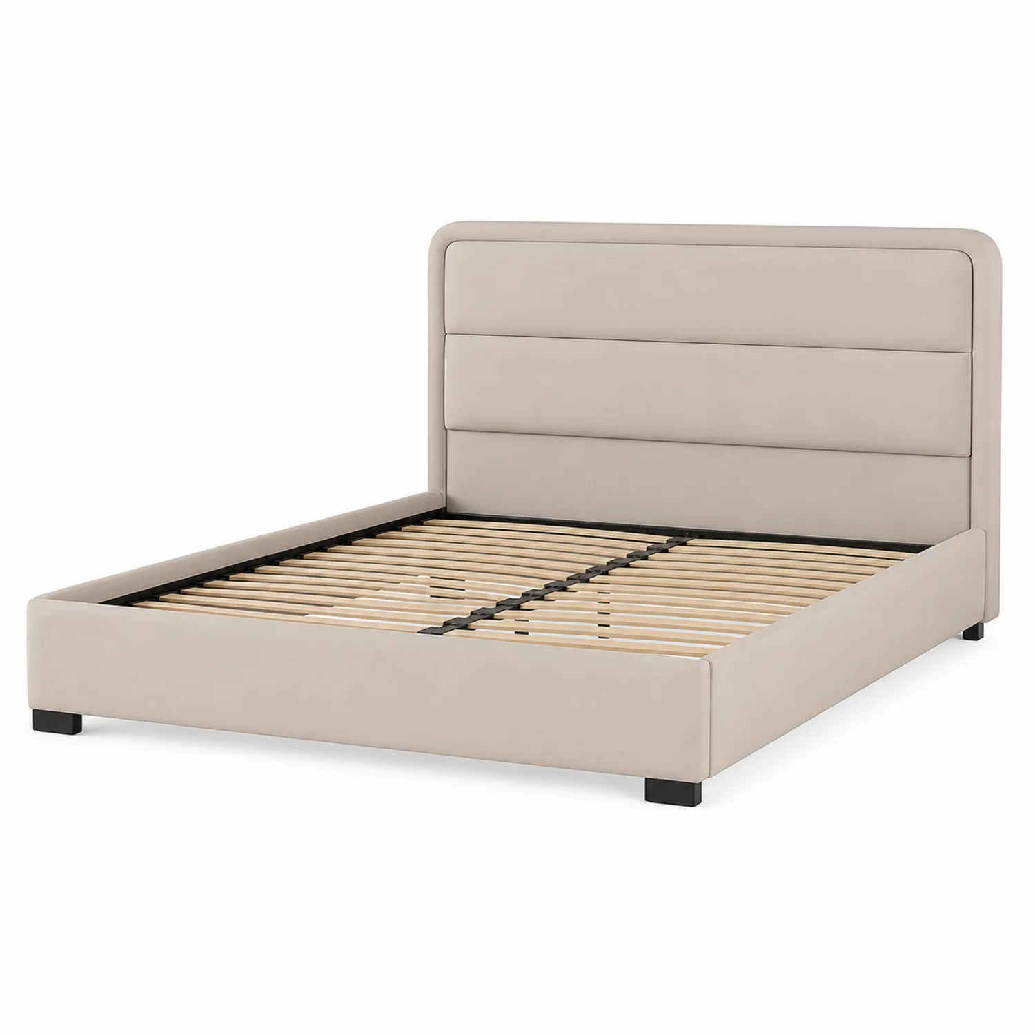 Polsterbett mit Holzlattenrost und Kopfteil aus Kunstleder, Beige 200x160 cm