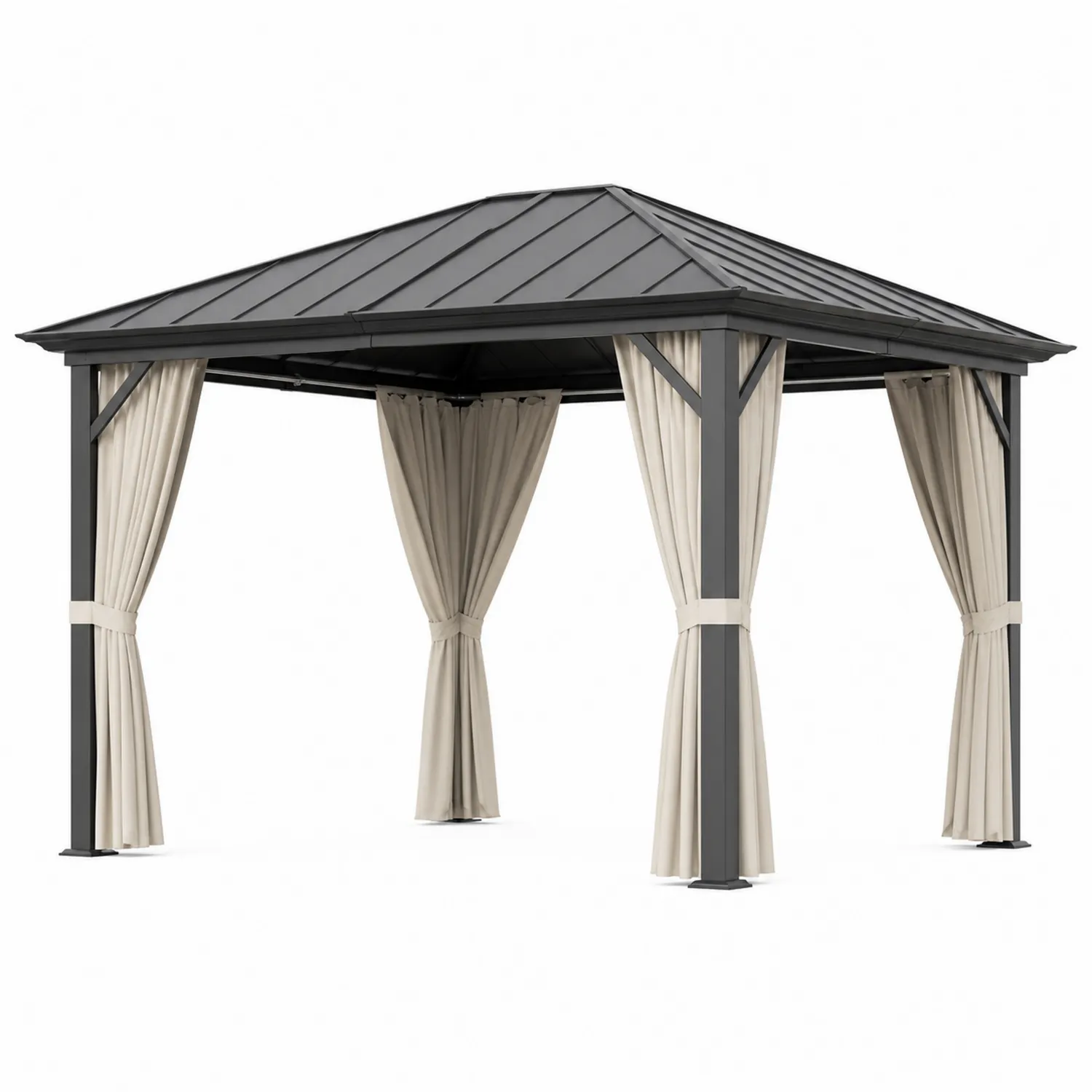 Gartenpavillon Aluminiumrahmen 400x300 cm Schwarz/Beige mit Vorhängen