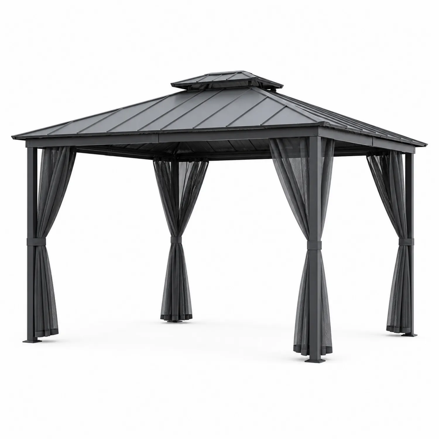 Pavillon Rechteckig 3x4m Stahl Aluminium Anthrazit mit Polyester-Moskitonetz