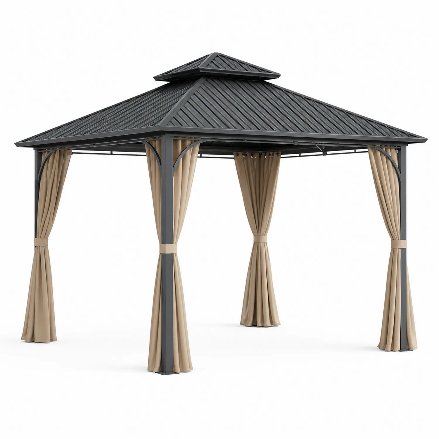 Pavillon mit Aluminiumrahmen und Polycarbonatdach 3x3m Dunkelgrau/Beige