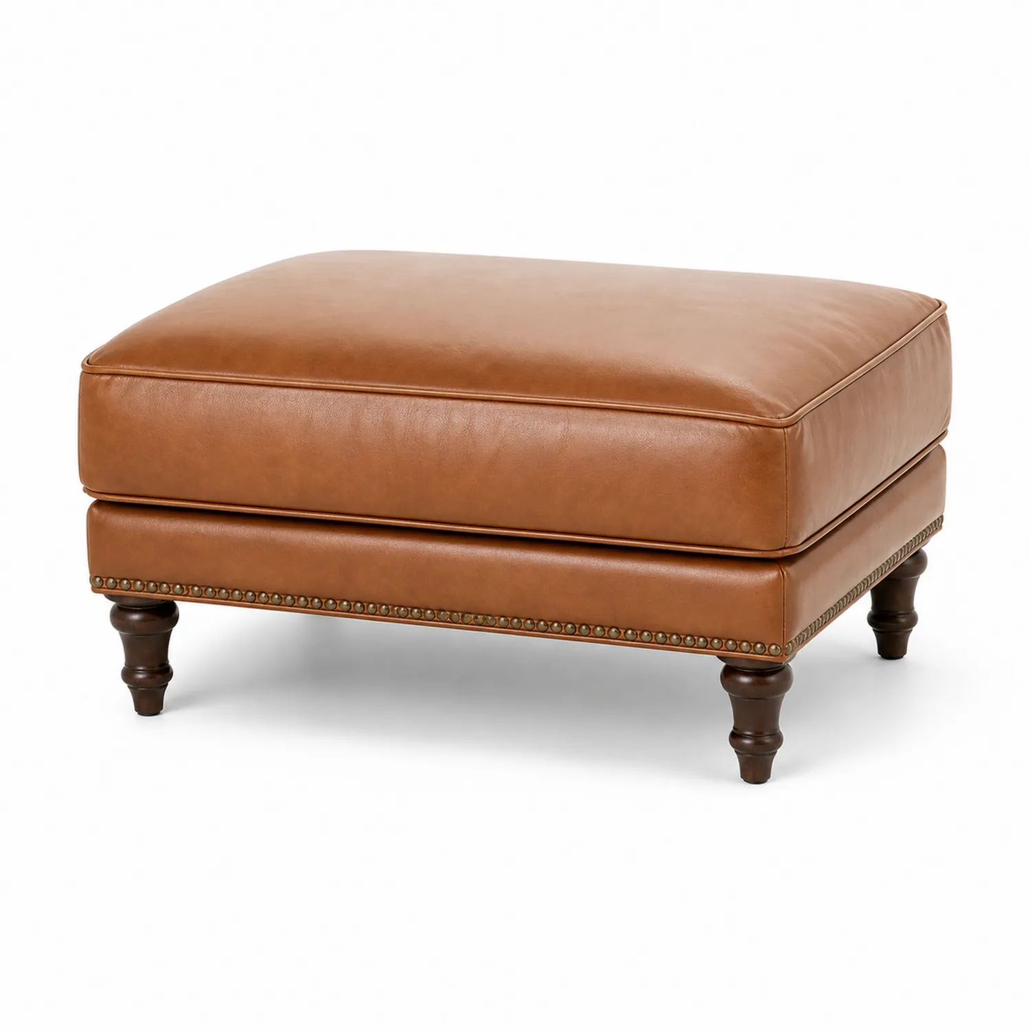 Rechteckiger Sitzpouf aus Leder Braun
