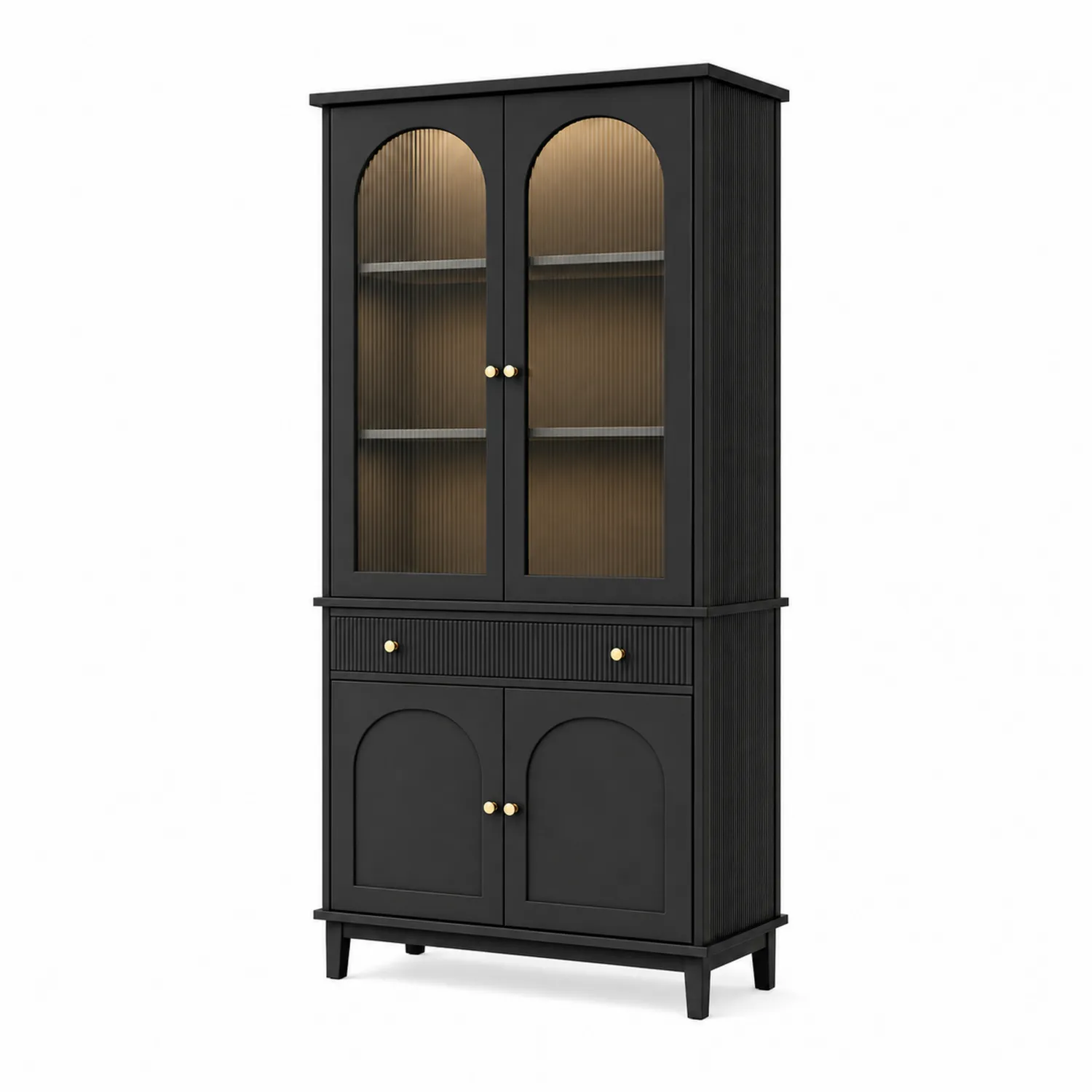 Vitrine aus Holz mit Glas schwarz 210x80x40 cm