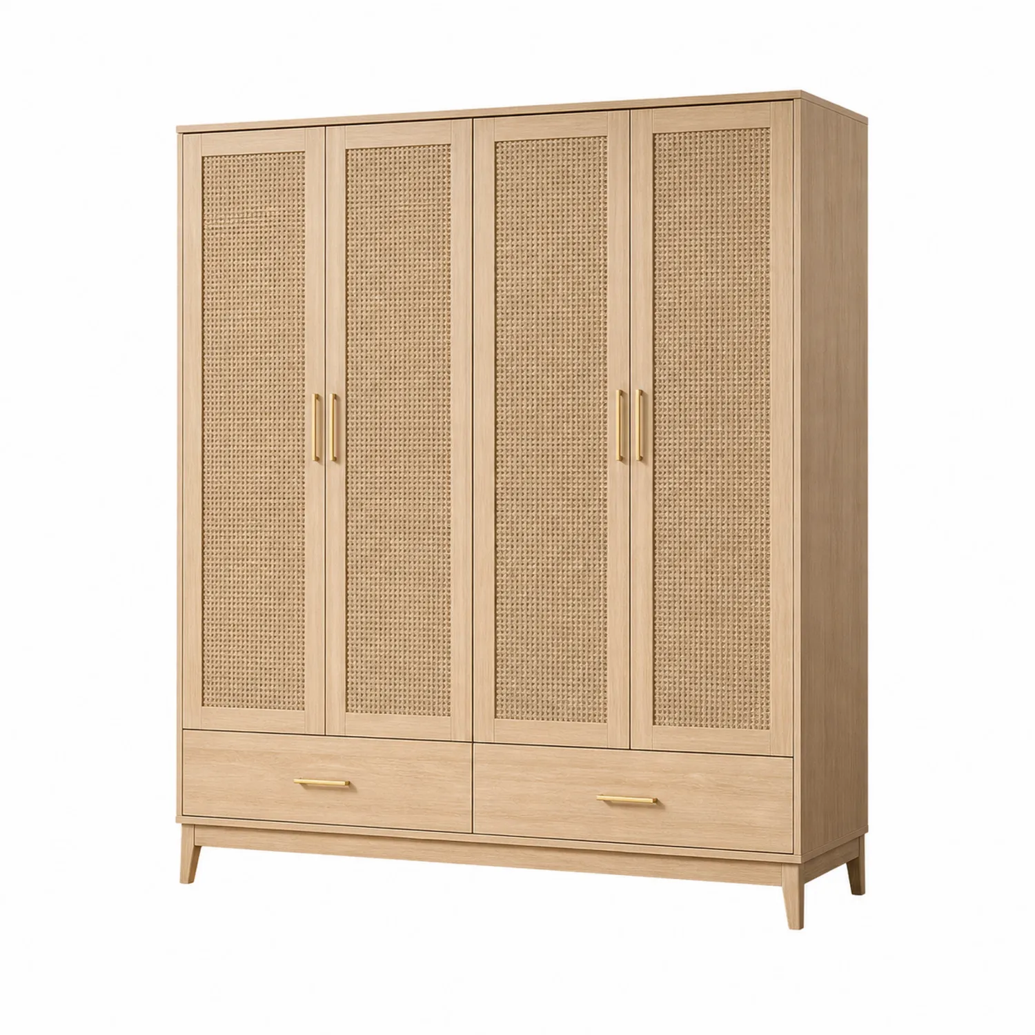 Garderobe aus Eichenholz mit Rattangeflecht 4-türig 200cm Natur