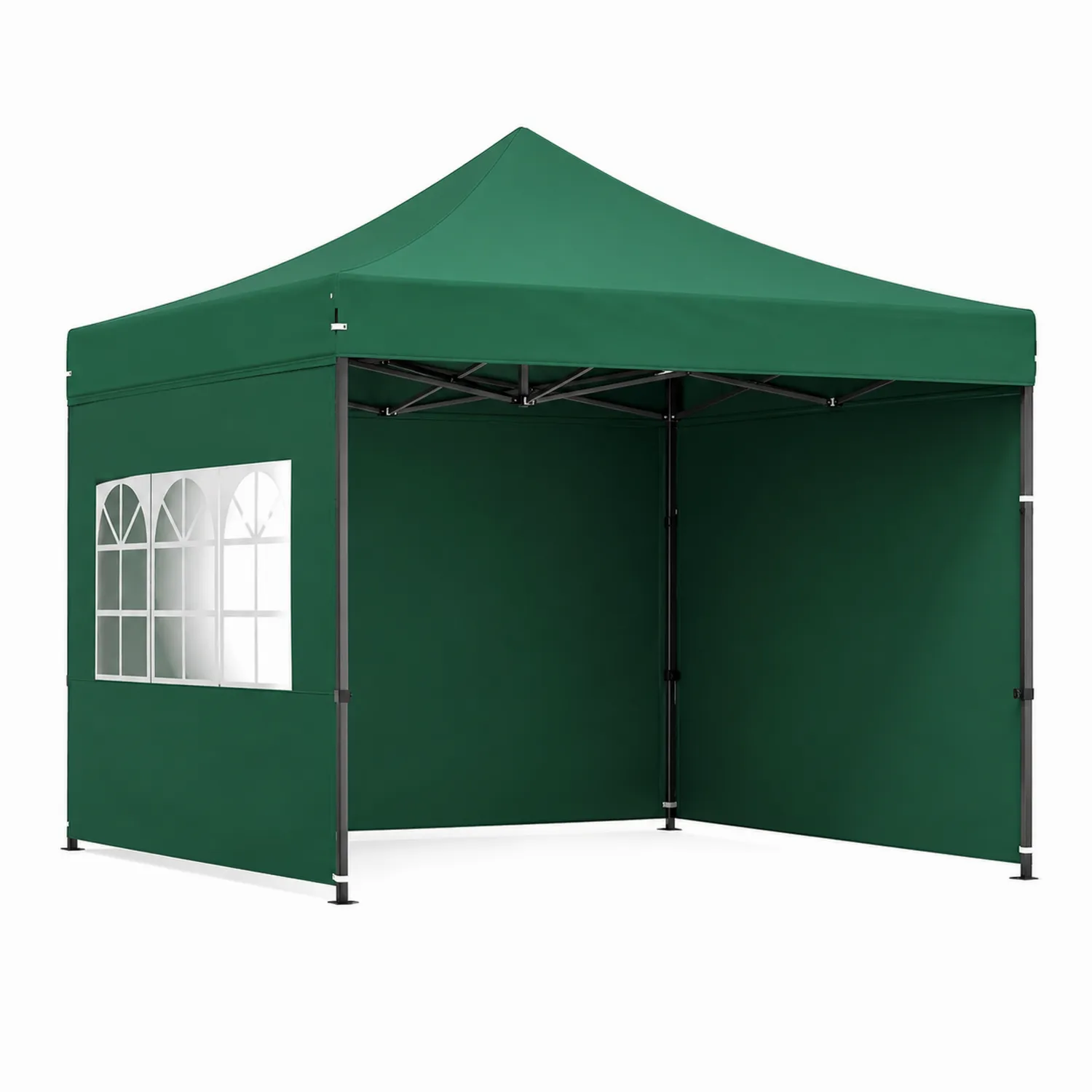 Faltzelt 3x3m Grün Polyester Stahlrahmen Fenster