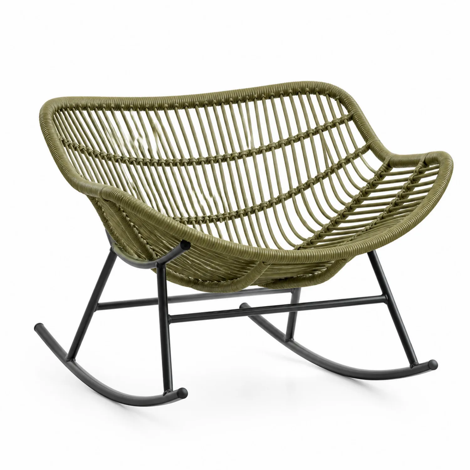 Schaukelstuhl Polyethylen Rattan Optik Olivgrün Stahlrahmen