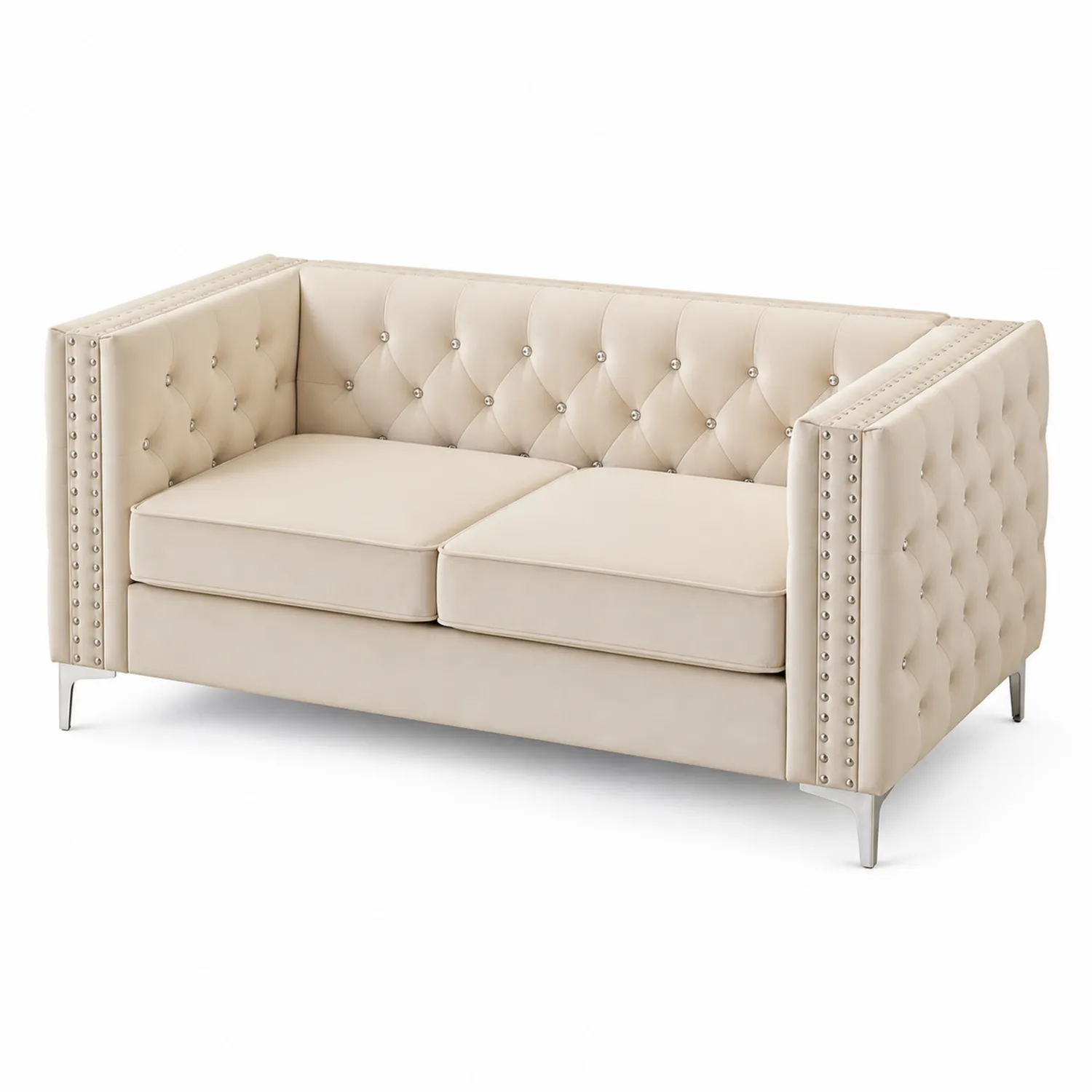 2-Sitzer Sofa Beige Polyurethanleder Gesteppt