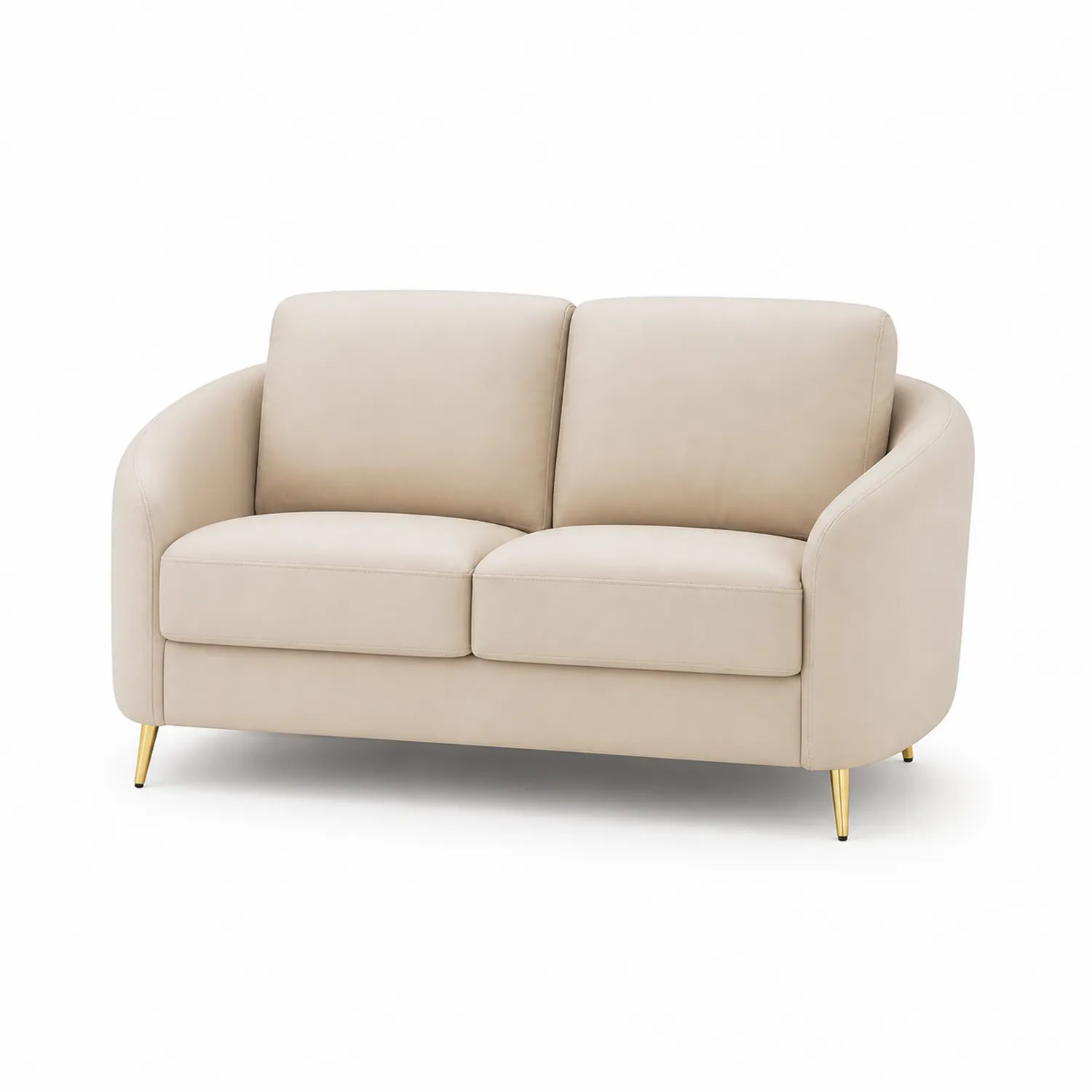 2-Sitzer Sofa Glattleder Beige mit Goldenen Metallbeinen