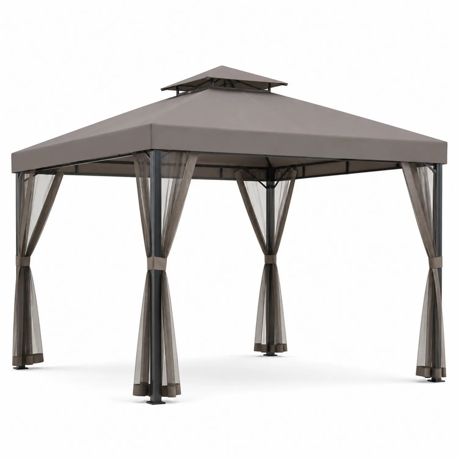Pavillon Garten 3x3 m Stahlrahmen Polyester Braun
