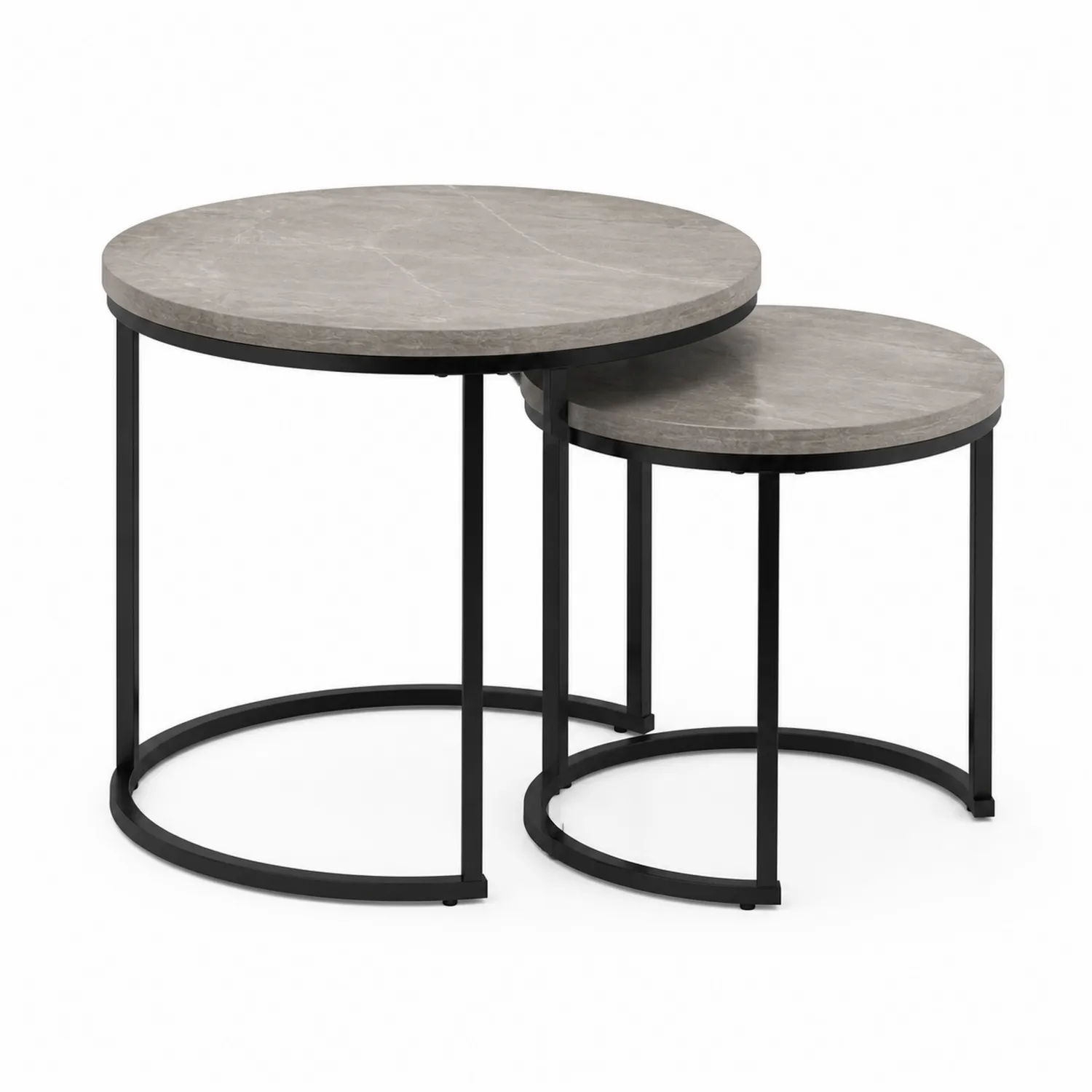 Runder Marmorimitat Couchtisch-Set mit Metallgestell 2-teilig Grau