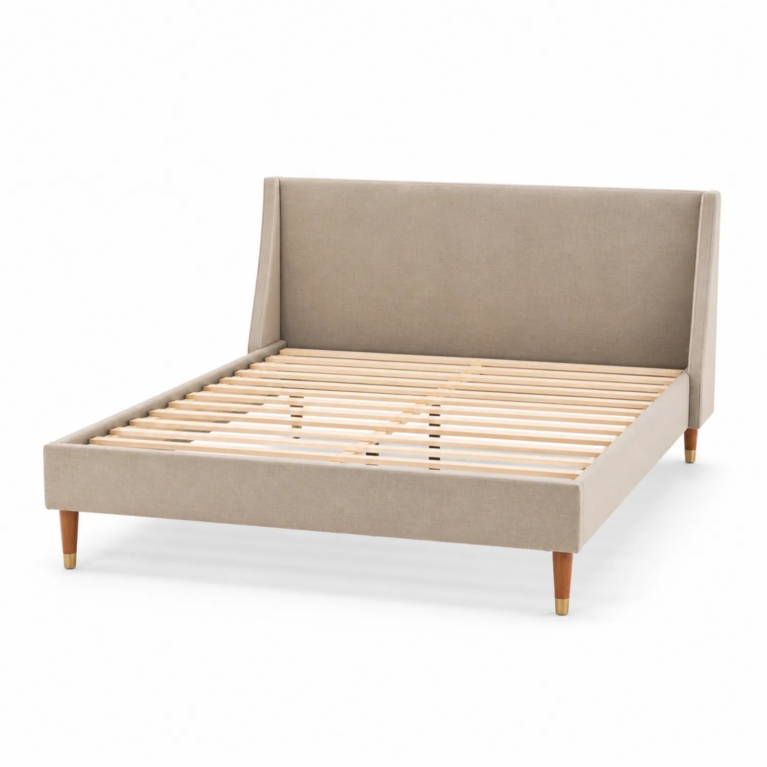 Bett 200x160 cm Stoff Holzrahmen Beige