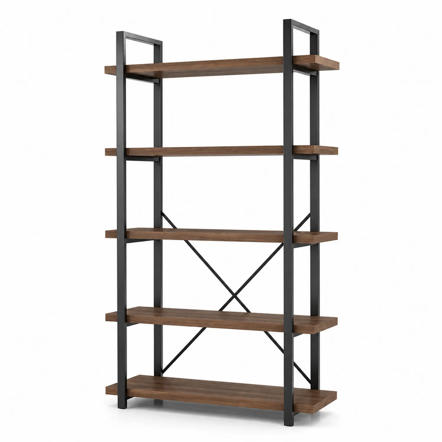 Regal 5 Ebenen Holzoptik 185x90x35 cm Braun Schwarz Metall
