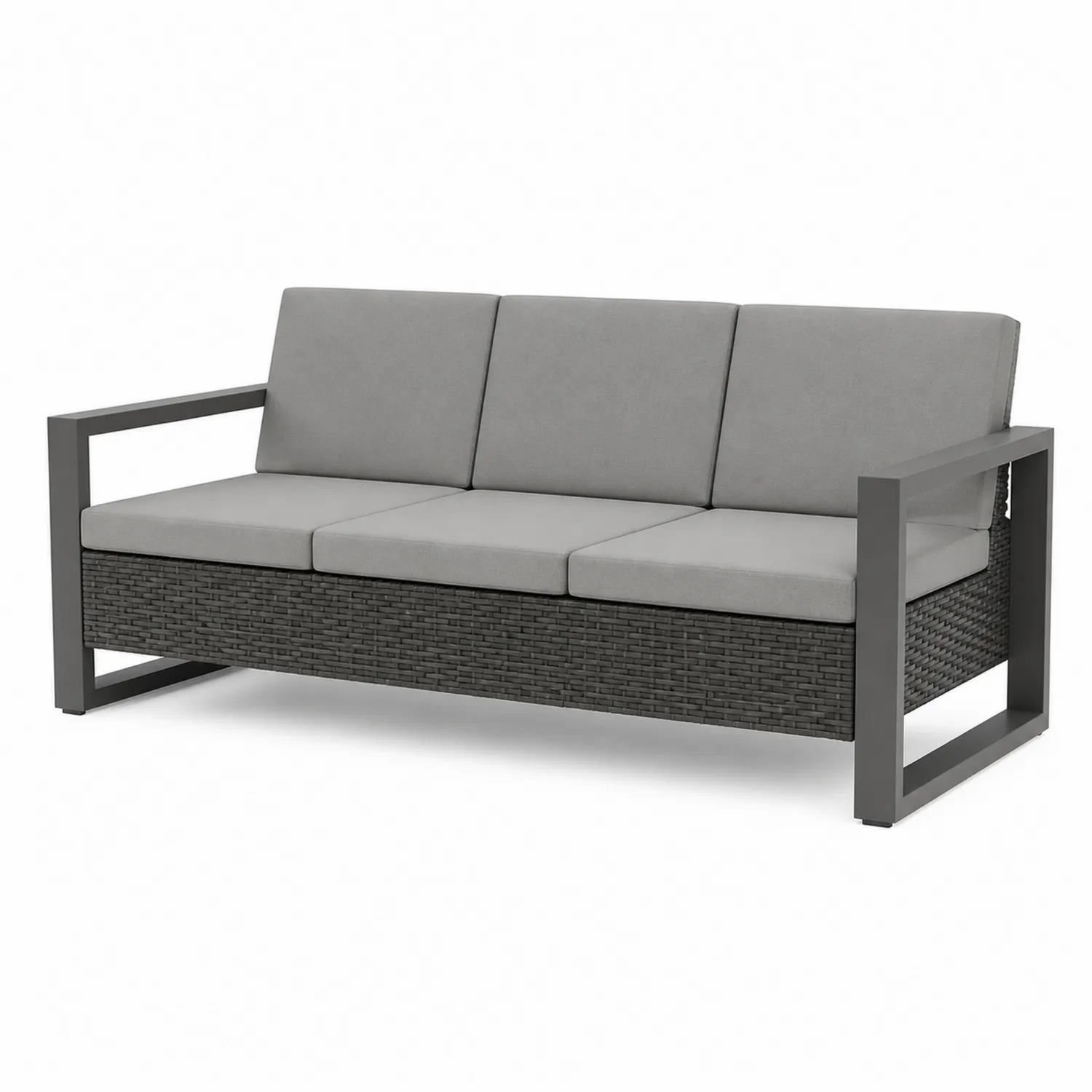 3-Sitzer Sofa Aluminium und Geflecht mit Grauen Kissen