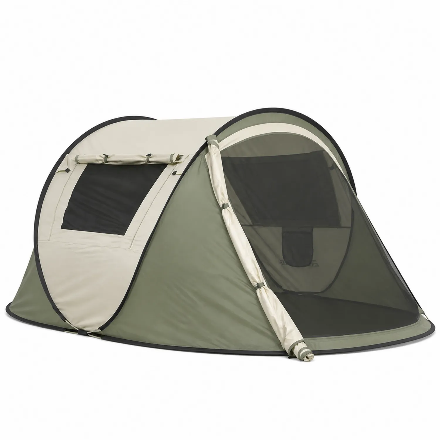 Pop-Up Zelt für 2 Personen, Polyester, Grün/Beige, 220x120x95 cm
