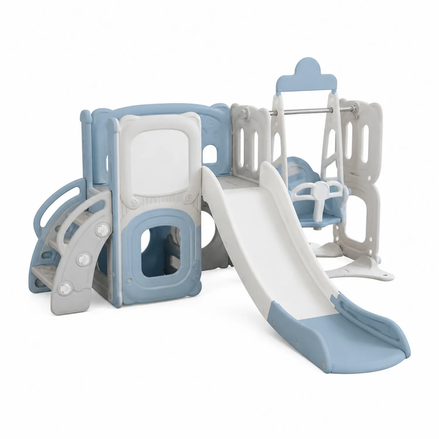 Kletter- und Rutschspielzeug Set mit Schaukel und Leiter aus Kunststoff Blau/Weiß