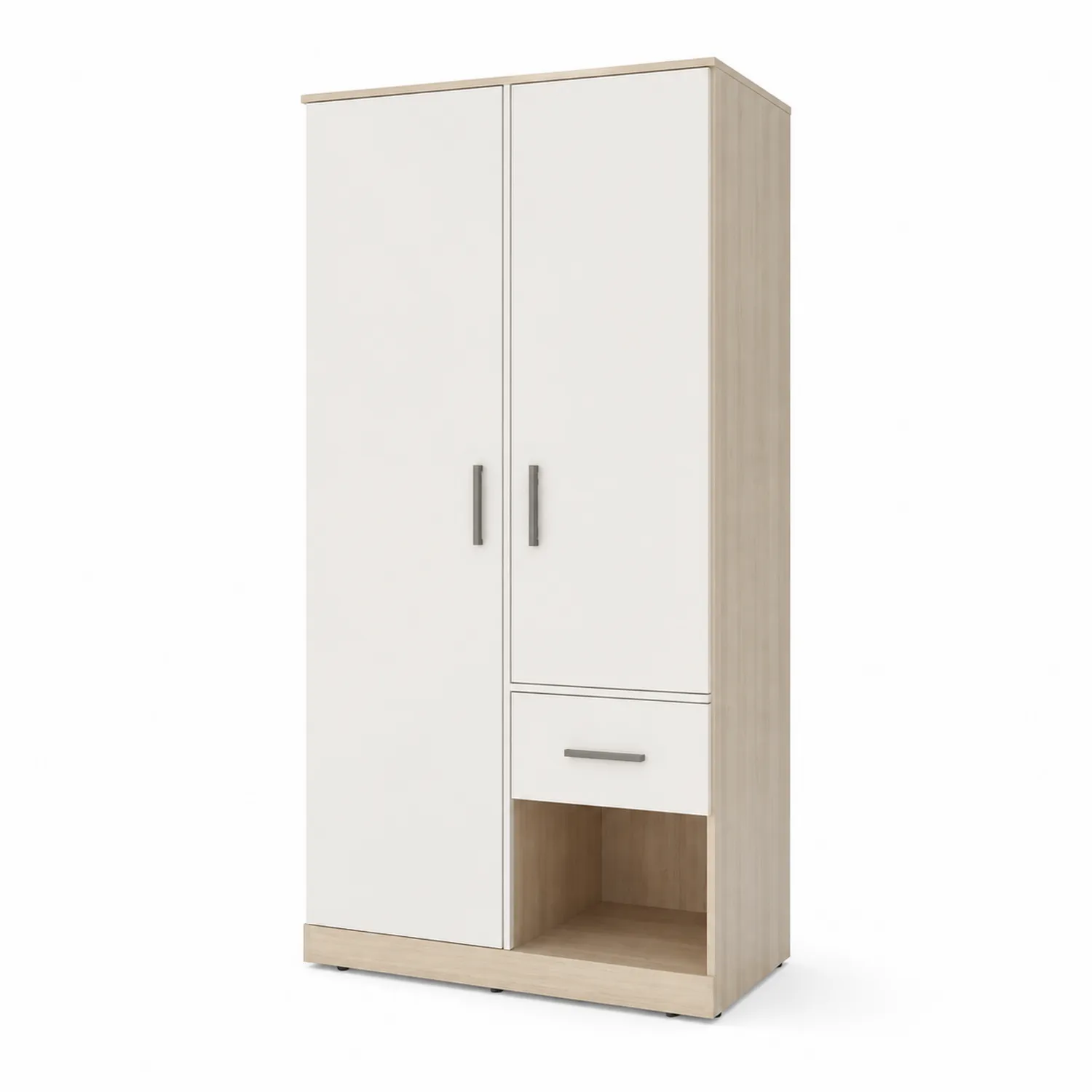 Kleiderschrank mit 2 Türen und 1 Schublade Weiß Holz