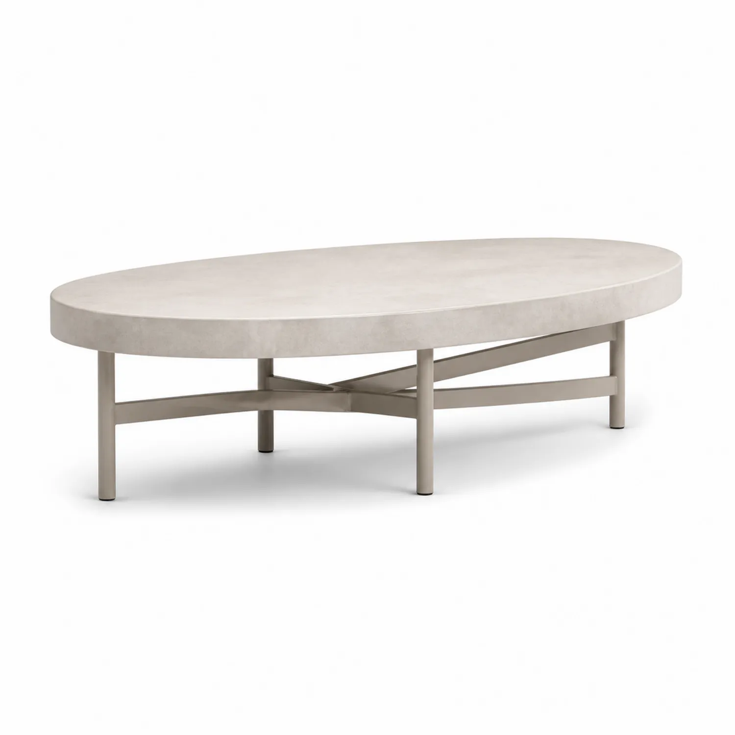 Ovaler Outdoor-Tisch aus Faserbeton und Edelstahl, 200x100x40 cm, Beige