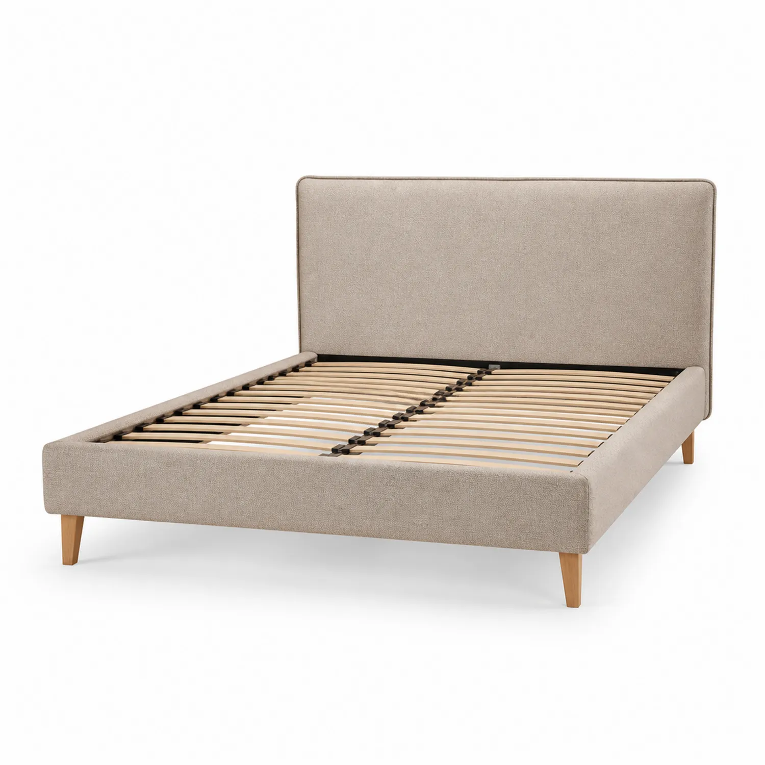 Polsterbett Leinen 180x200 cm Beige mit Eichenholzfüßen