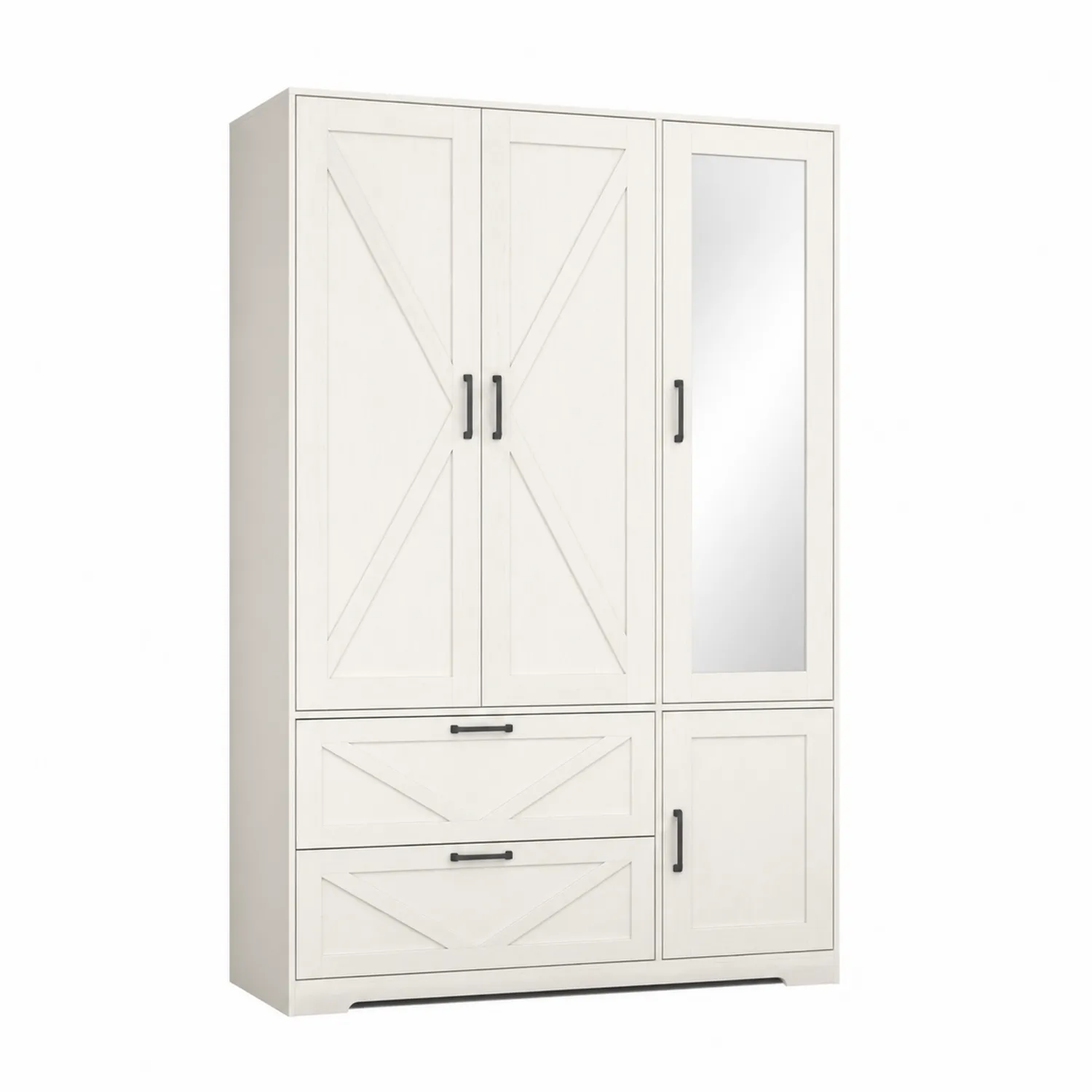 Kleiderschrank mit Spiegel 3-Türen MDF Weiß