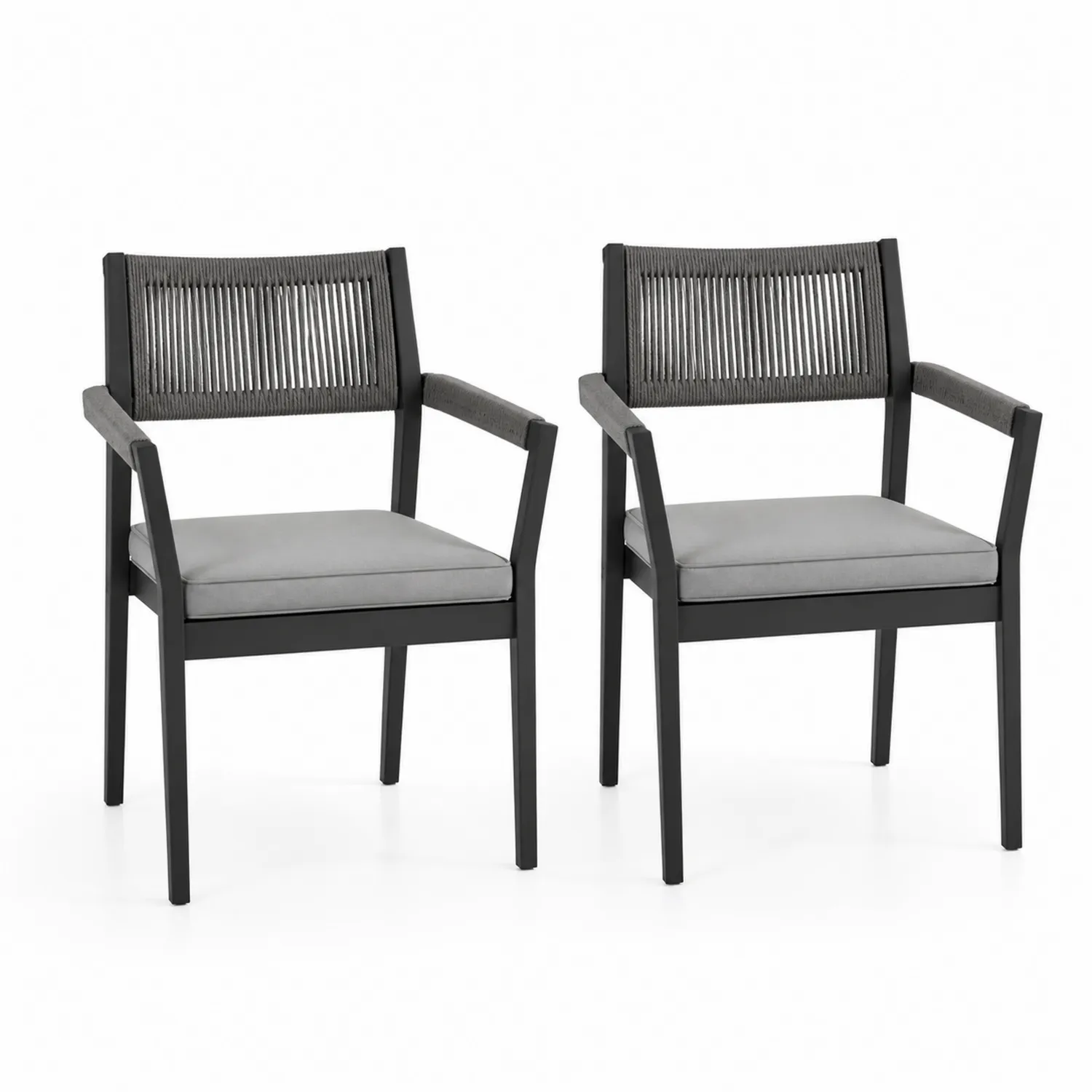 2er Set Gartenstühle aus Aluminium und Polyesterseil Grau