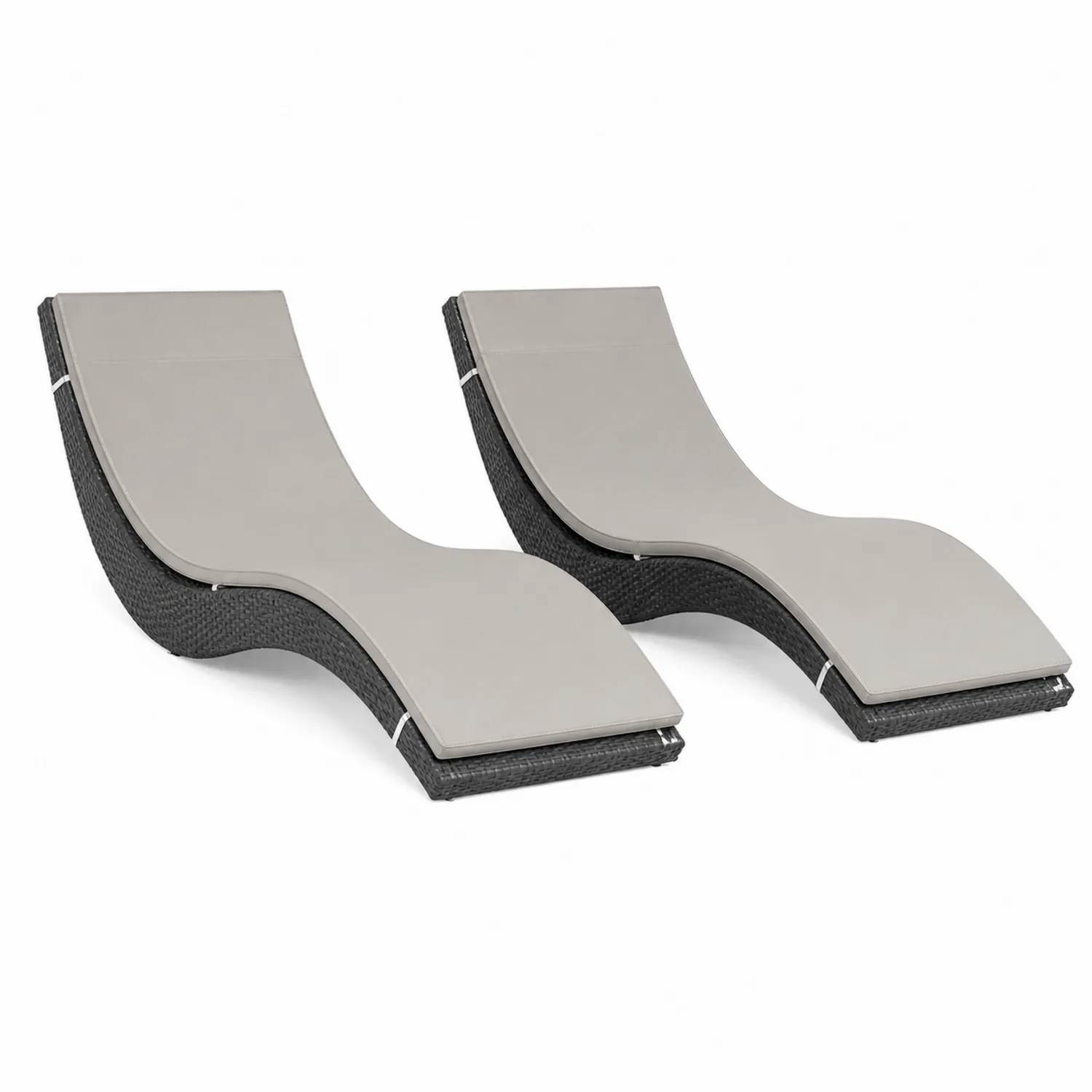 2er-Set Sonnenliegen Wellenform Polyrattan Hellgrau/Schwarz
