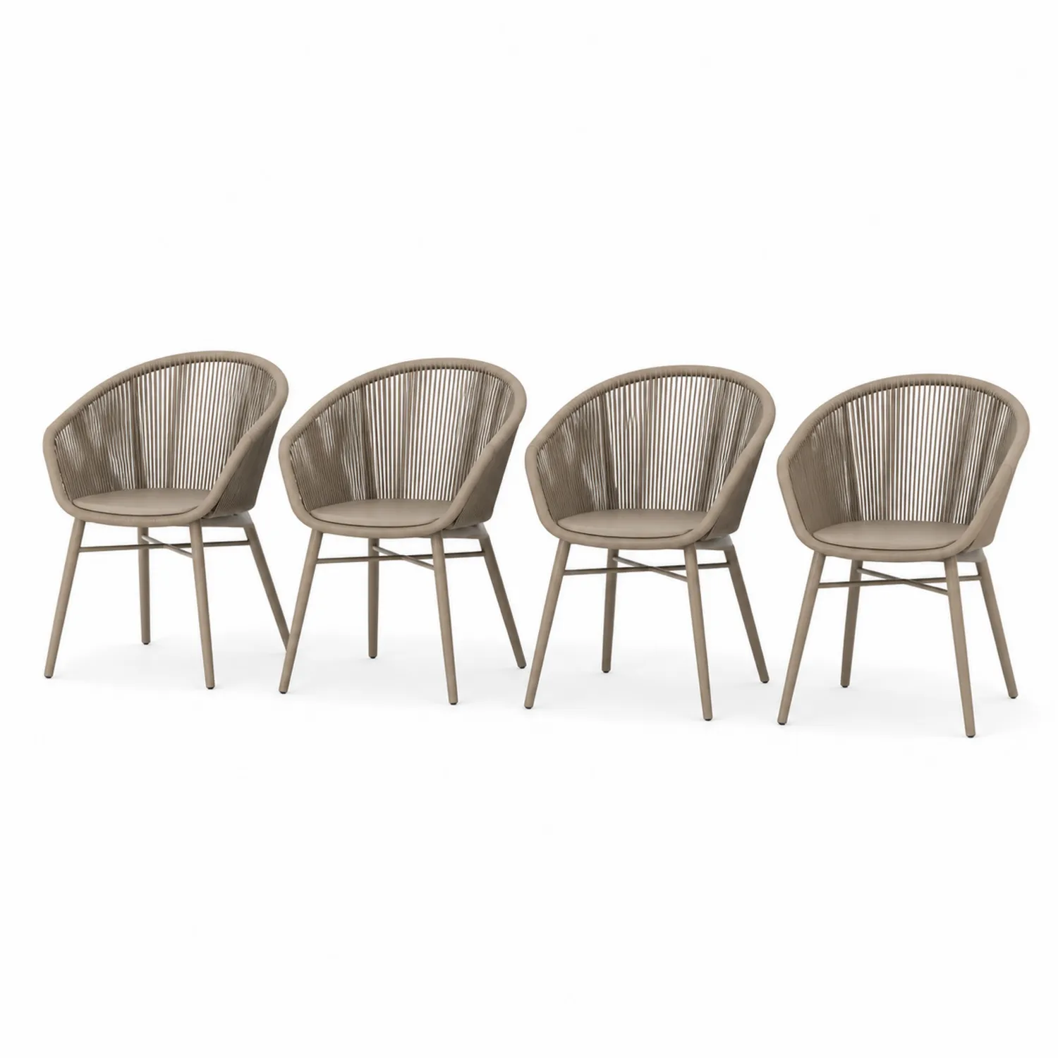 4er Set Gartenstühle aus Metall und Polyesterseil Beige