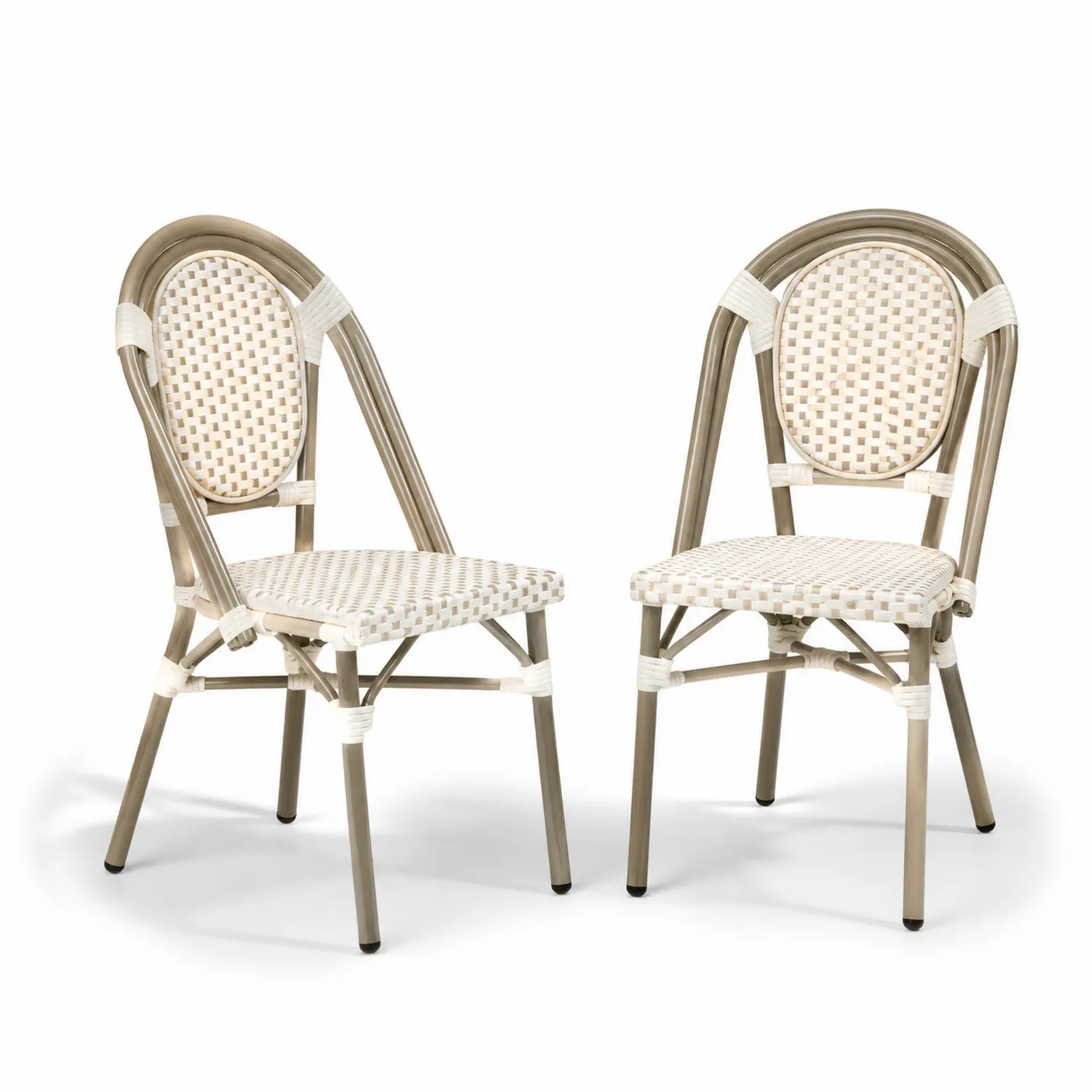 Essstuhl Set aus Aluminium und Polyethylengeflecht Beige/Weiß