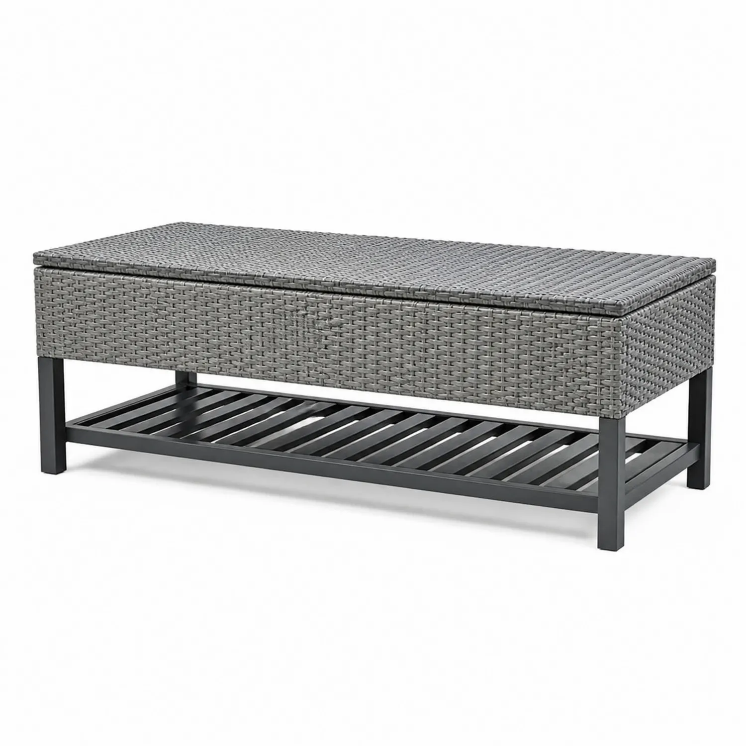 Gartenbank aus Poly-Rattan mit Aufbewahrung Grau 140x60x45 cm
